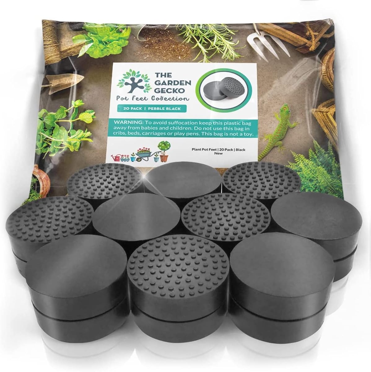 The Garden Gecko Invisible Pot feet for Outdoor Plant pots and Flowers Solid Rubber Pot risers with Enhanced Non-Slip Surface Grip | 20 Pack.