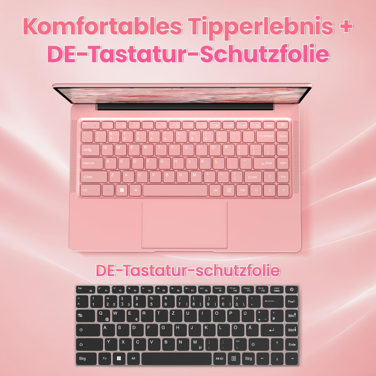 14 Zoll Laptop, 8GB RAM, 128GB SSD, Celeron J4105 bis zu 2,5 GHz | FHD Display, Webcam, WiFi, USB 3.0 x2, Mini-HDMI, ultradünnes Notebook für Anfänger und Studenten, inkl. DE Tastaturabdeckung