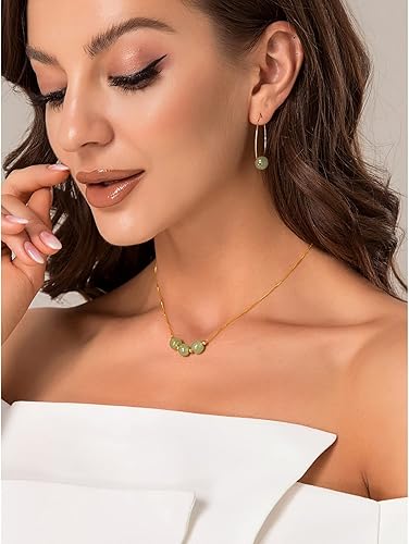 Miniatura 2 de Jade Pendant Necklace for Women Gold Plated Bamboo Link Natural Hetian Green Jade Beads Choker Necklace Good Luck Jewelry Gifts for Her Valentine