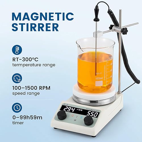 Miniatura 2 de BAOSHISHAN Agitador magnético de 3 L con temporizador y control de temperatura, placa revestida de cerámica de 572.0 F 572 F, mezclador de