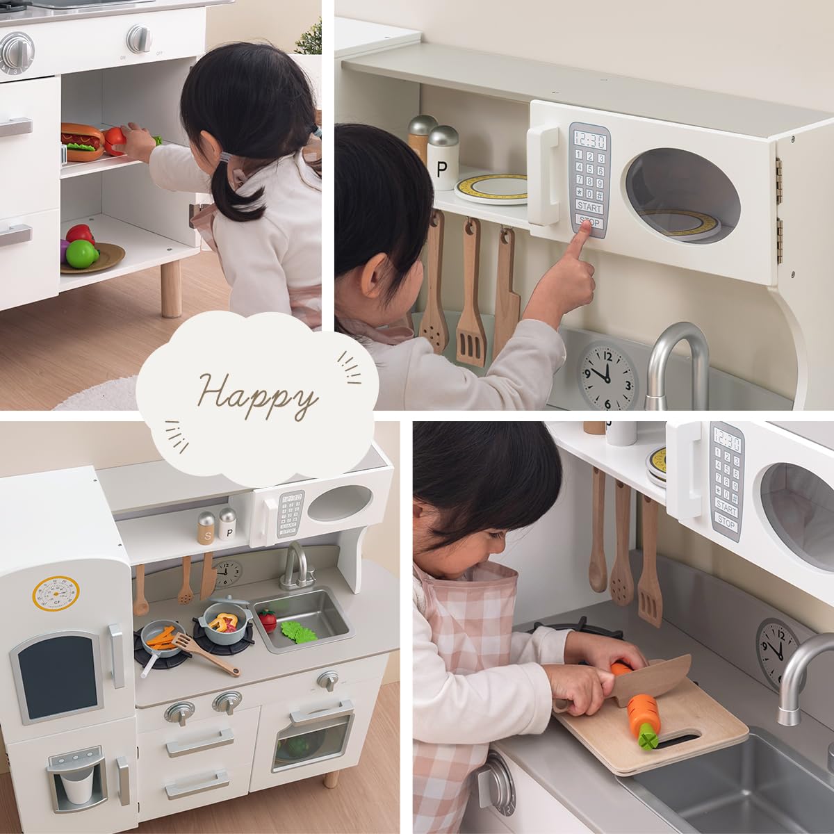 Amazon | ぼん家具 おままごと キッチン 木製 ワイド 製氷機 調理器具