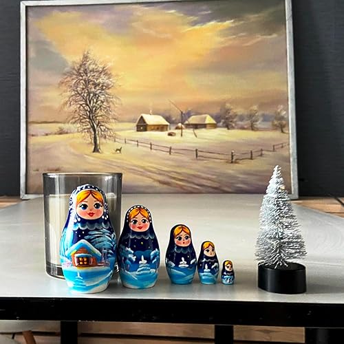 Miniatura 8 de AEVVV Juego de 5 muñecas de nido de Navidad rusas, las mejores decoraciones navideñas, muñecas Matryoshka de recuerdo ruso, regalos de Navidad de