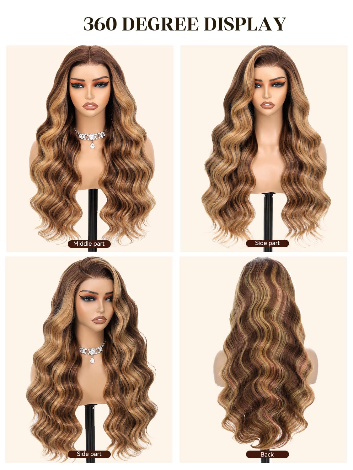 inlovwith Highlight Ombre Lace Front Wig 210% Density, Body Wave 13x4 HD P4/27 Colored Frontal Wigs Human Hair Pre Plucked with Baby Hair Two Years Lifespan 24 Inch