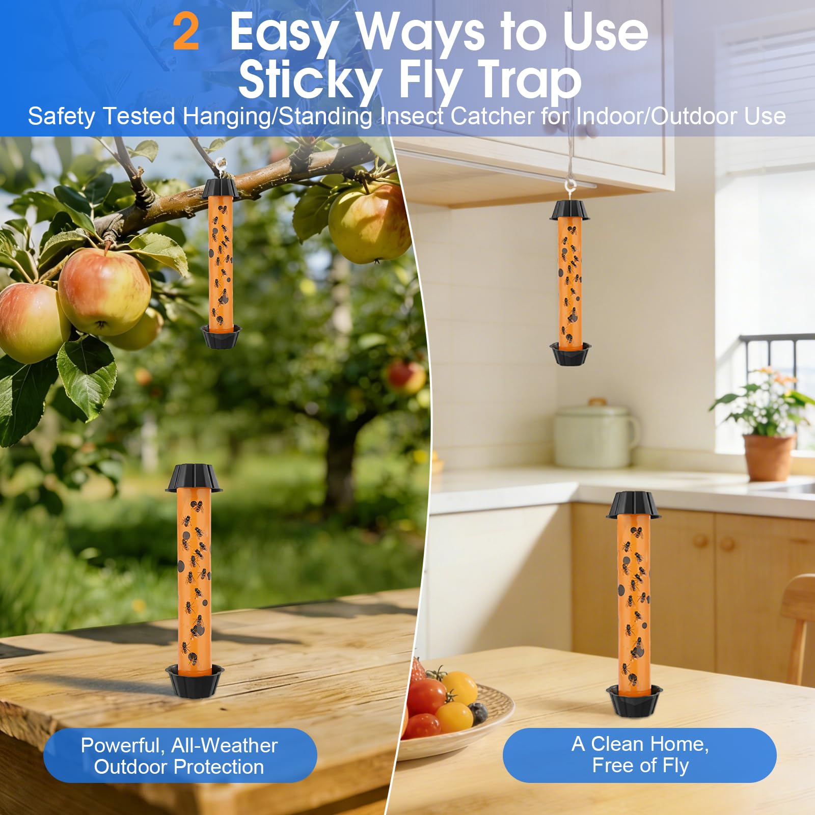 6 Pack Fliegenfalle Stick, Sticky Fly Traps Indoor/Outdoor, Fliegenfänger Papierband Streifen für Zuhause, fängt alle Käfer und Schnaken, Mücken, Fliegende Insektenvernichter