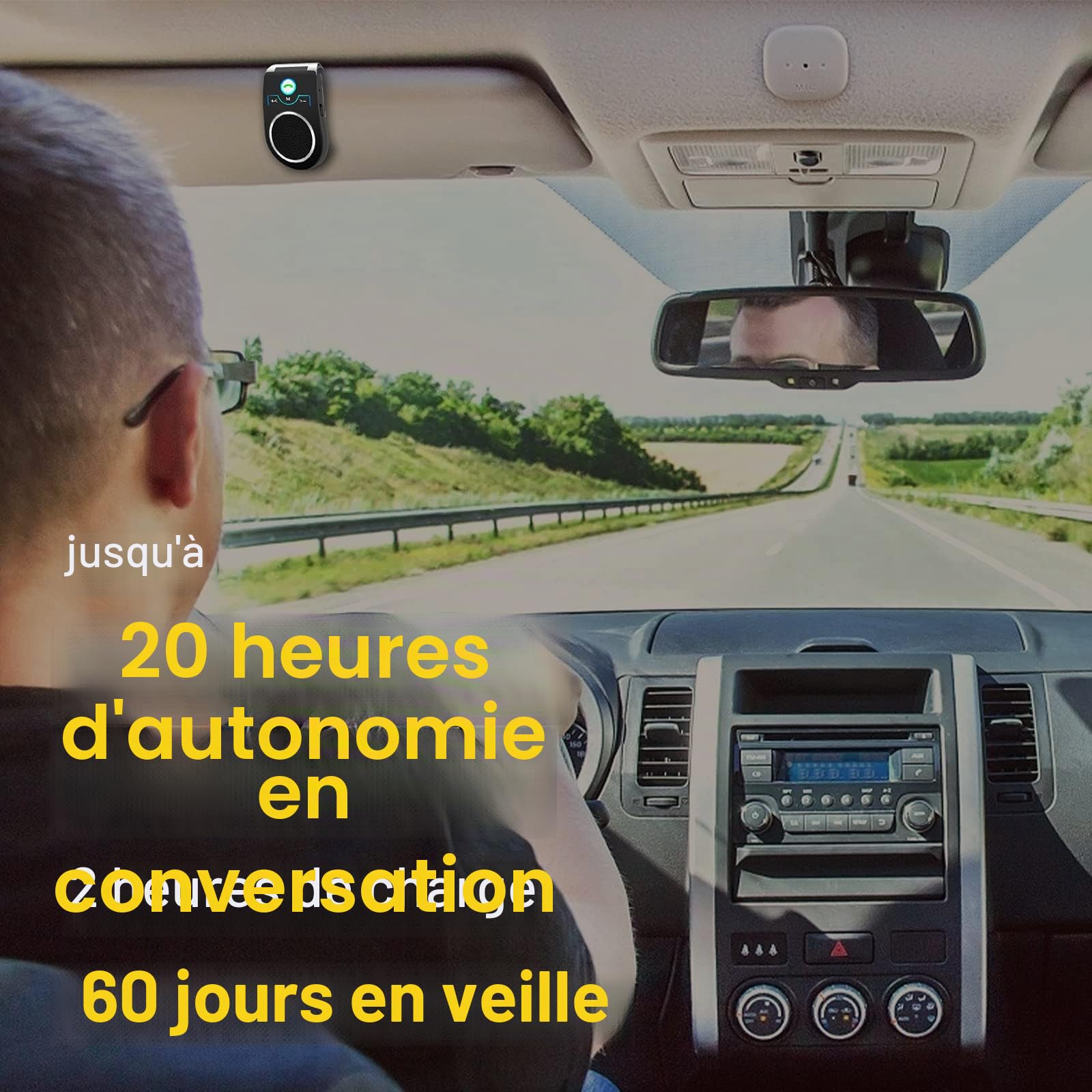 Kit Mains Libres pour Voiture Bluetooth 5.0, Haut-Parleur sans Fil Micro Intégré, Enceinte sans Fil avec Réduction de Bruit,Supporte Siri et Google Assistant pour Téléphone 20Hrs de Conversation