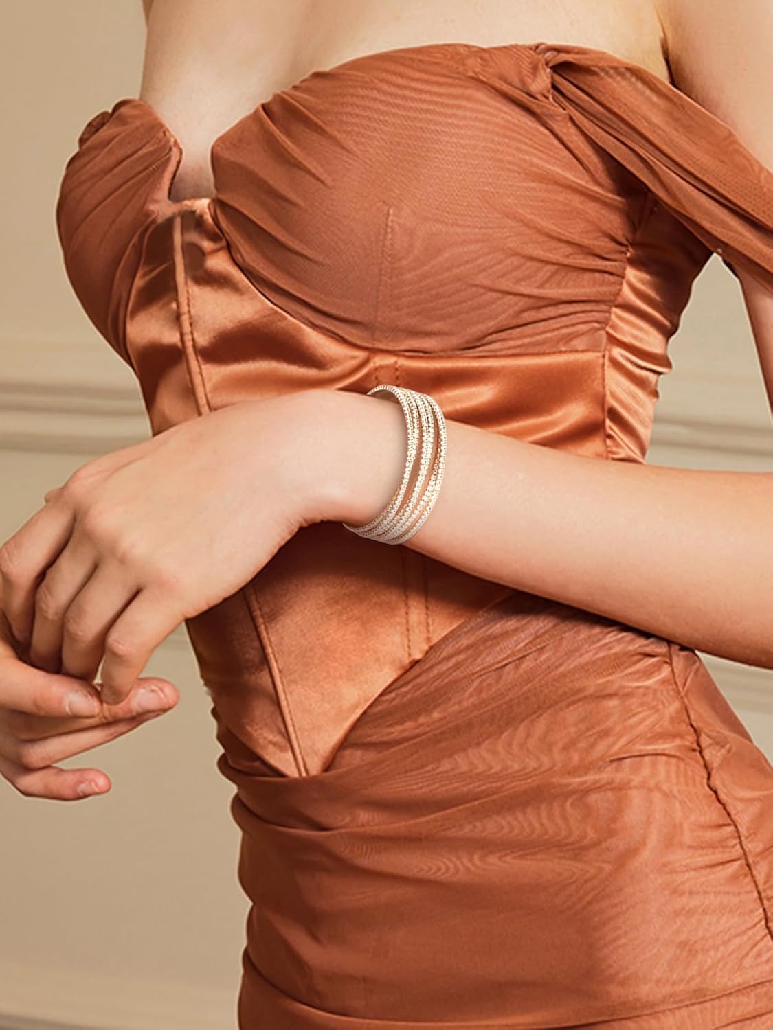 Multi Row Layered Crystal Rhinestone Cuff Bracelet For Women Bridal Bracelet Jewelry for Prom Party Wedding - Image 4