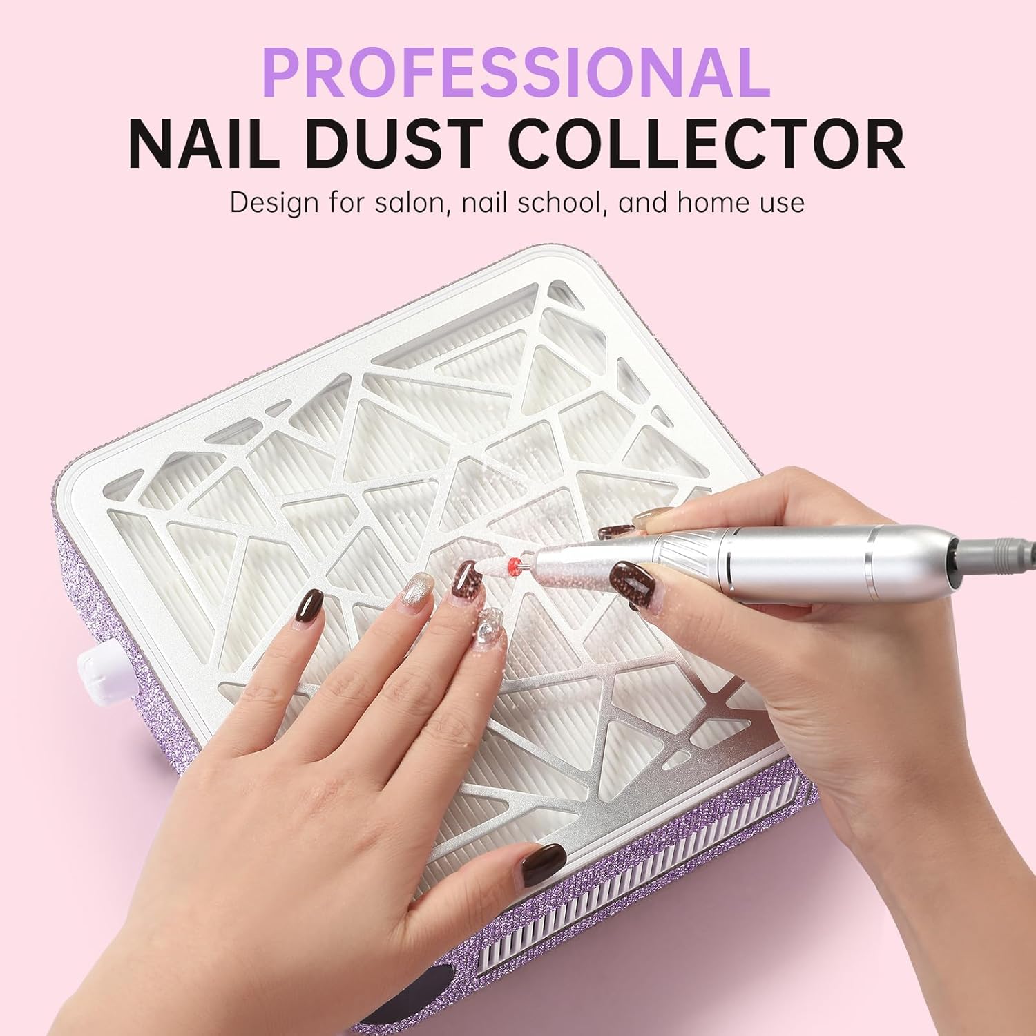 Nail Dust Collector, Powerful Vacuum Fan Vent Dust Collector Extractor Dust Suction Machine for Acrylic Nails Polishing, Nail Salon&Home, Purple Diamond