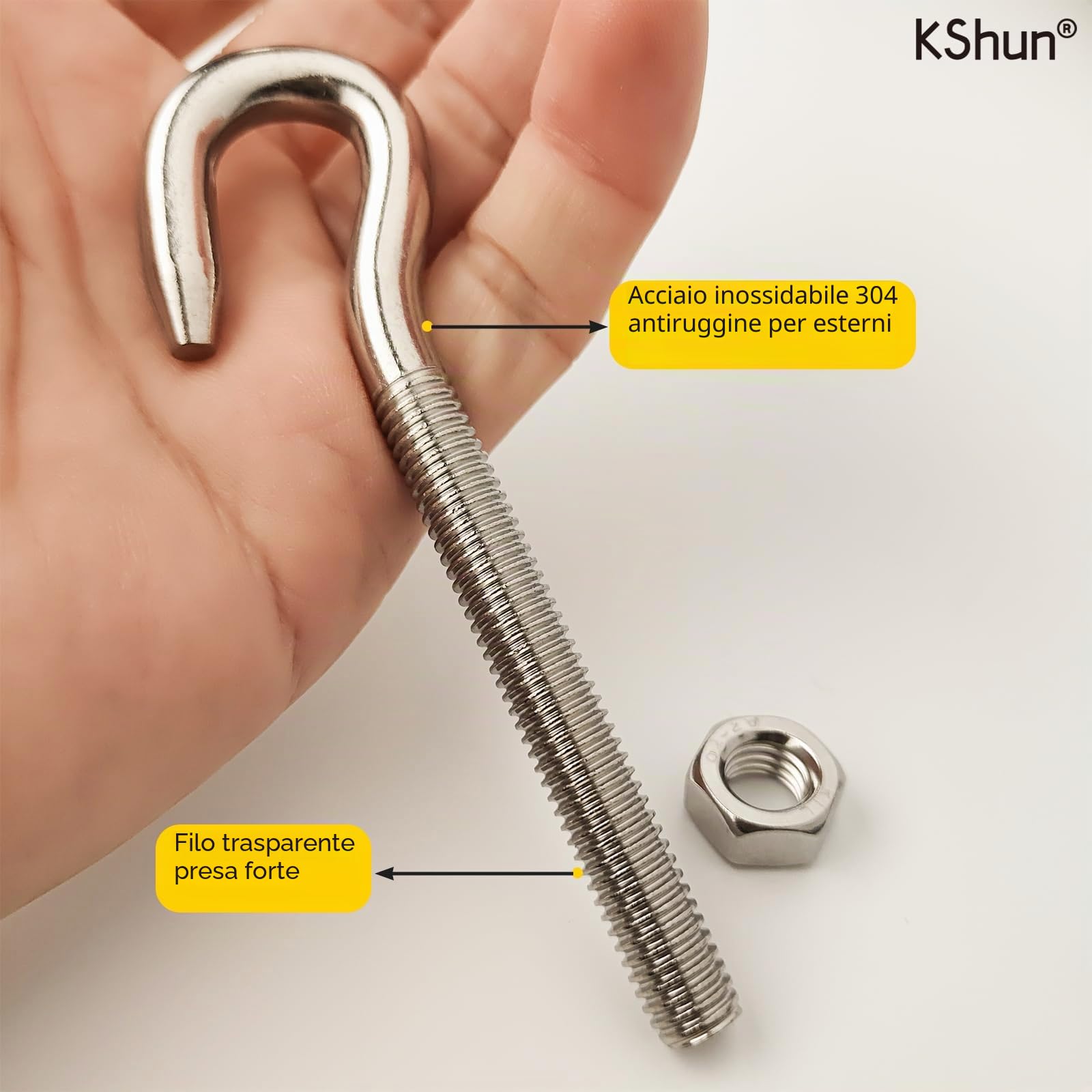 KShun Kit di bulloni a gancio M8 resistenti, 4 set con dadi, in acciaio inox 304 (A2-70), capacità di carico 250 kg, lunghezza 93 mm, per recinzioni da giardino, progetti strutturali e esterni