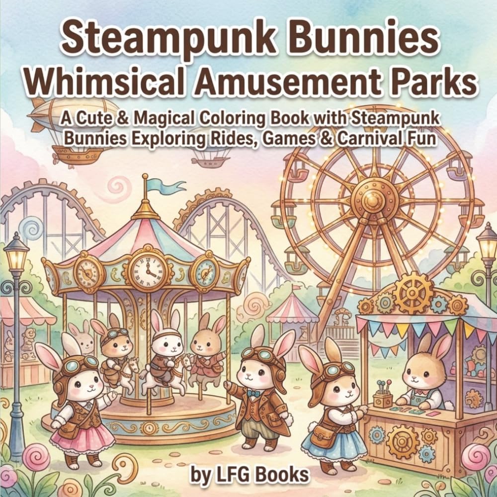Steampunk Bunnies Whimsical Amusement Parks: A Cute & Magical Coloring Book with Steampunk Bunnies Exploring Rides, Games & Carnival Fun (Steampunk Bunnies Whimsical Edition)