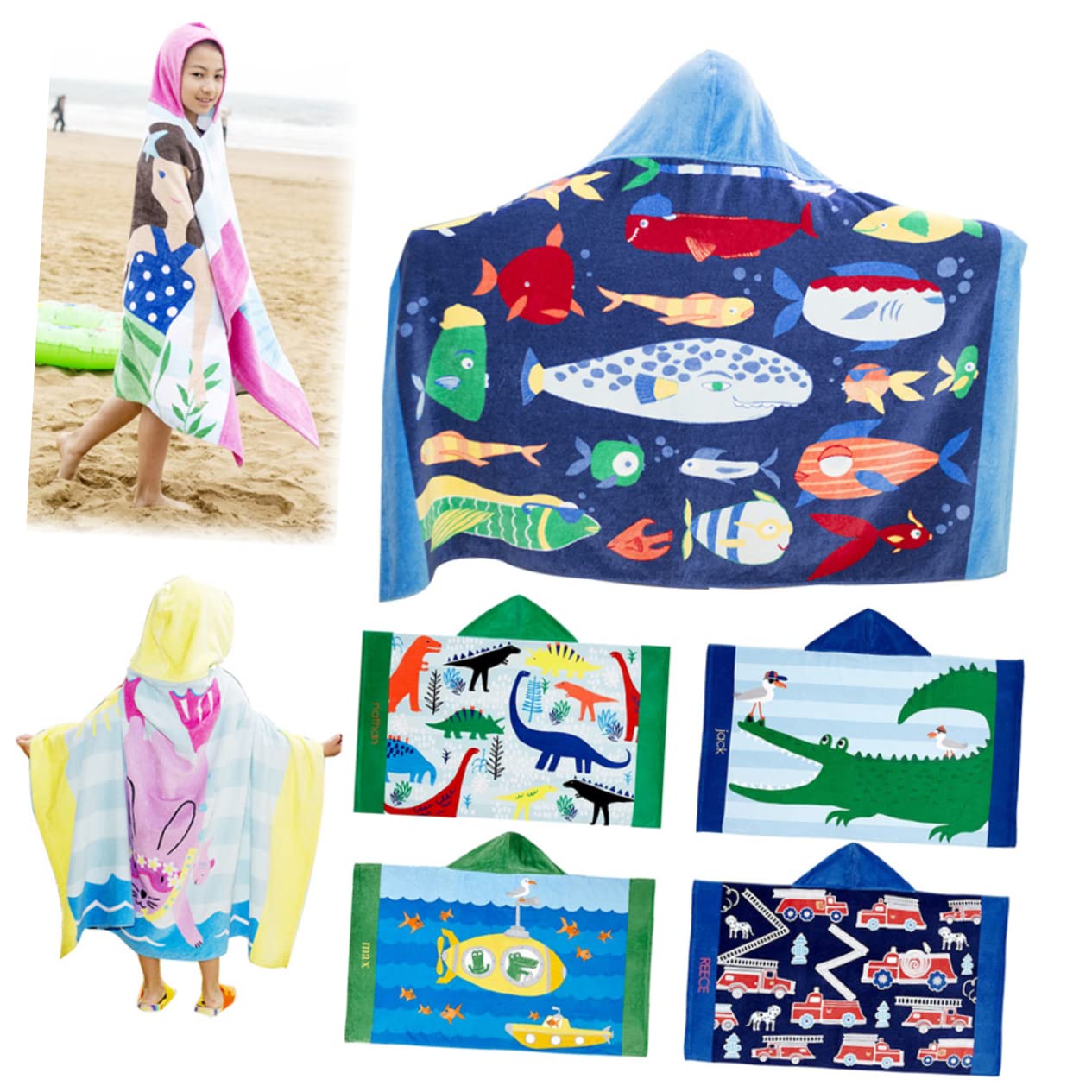 INOOMP Asciugamano Cappuccio per Bambini, Poncho lungo Cotone