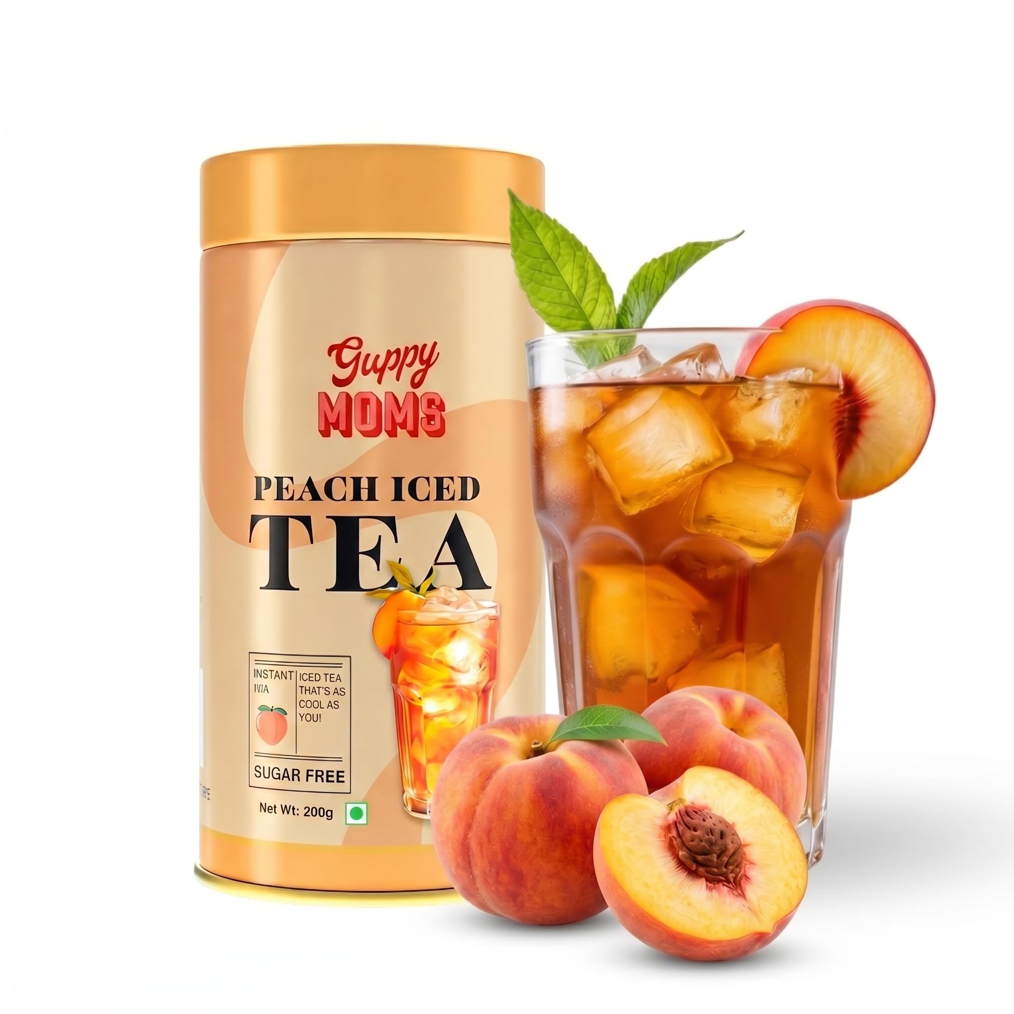 Guppy Moms Sugar-Free Peach Iced Tea Mix | Instant Refreshing Beverage Powder | 200g | Natural Flavor, Low-Calorie, Easy to Make | Perfect Summer Drink! (Upto 20 Servings)-image-44