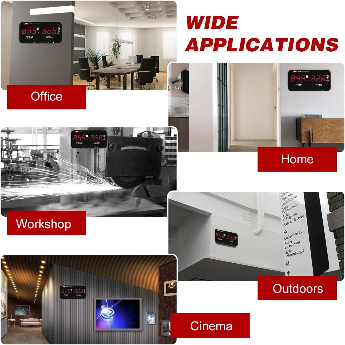 TASI Thermo-Hygrometer,TASI Intelligent Temperature -20℃-80℃（-4℉-176℉） Humidity Meter with LED Digital Display Screen Wall-Mounted Digital Thermometer Hygrometer Industrial Agricultural