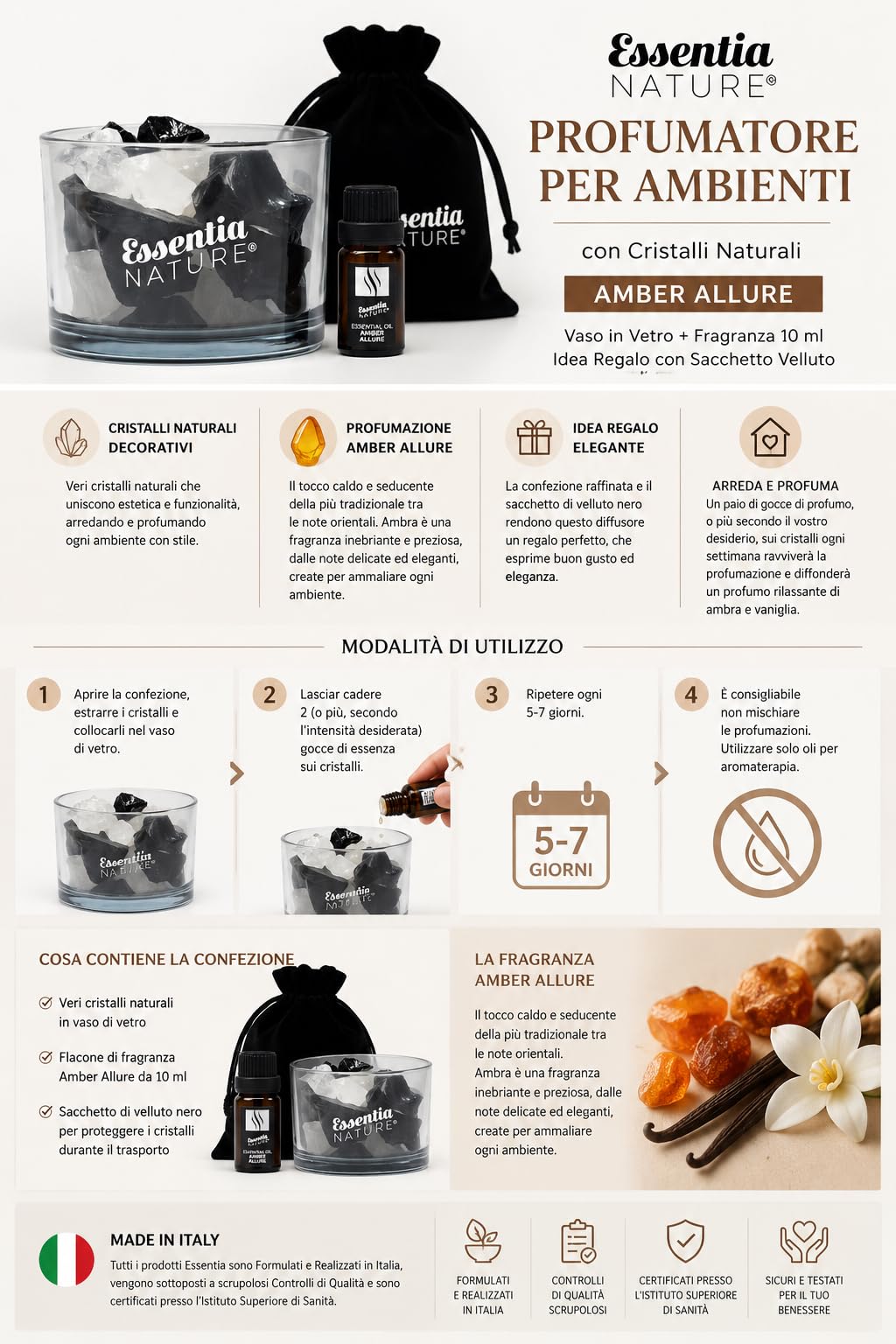 ESSENTIA Le Nuvole, Profumo Igienizzante Spray +Pot Pourri Profumato per Ambienti +Profumatore Ambienti con Cristalli Naturali