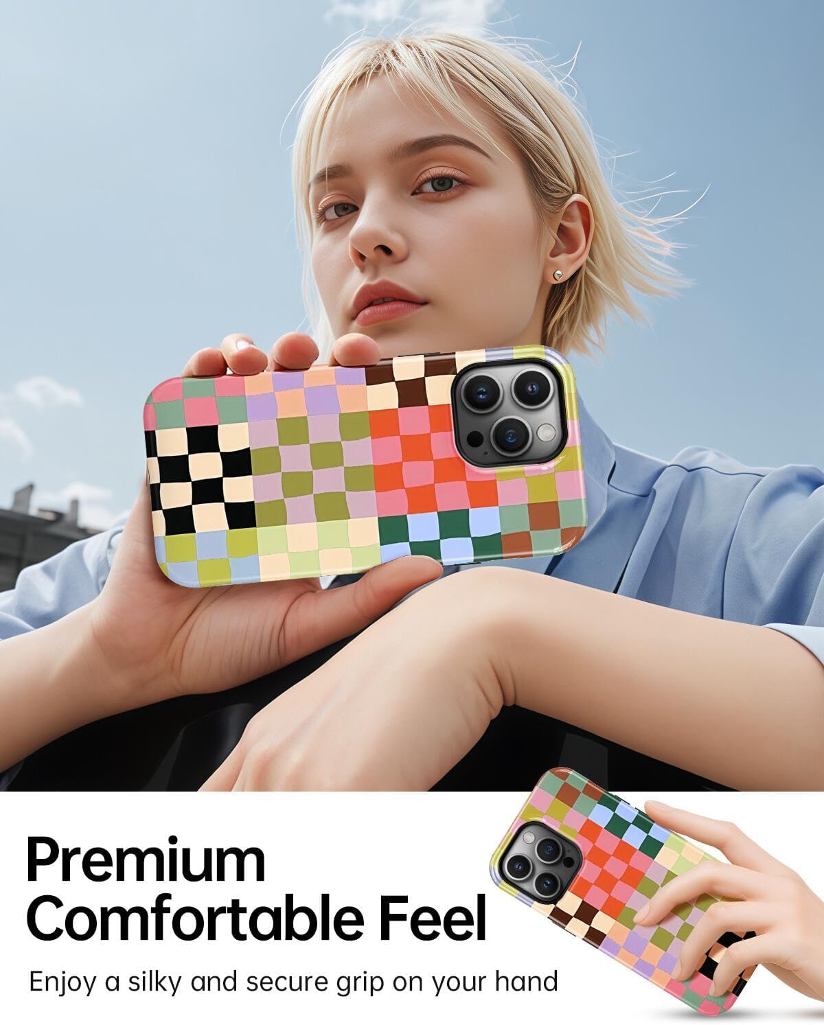 Colorful Checkered Phone Case for iPhone 15 Pro, Compatible with Magsafe, Trendy Cute Gingham Aesthetic Fun Magnetic Slim Shockproof Protective Women Girl Cover Case - Image 6