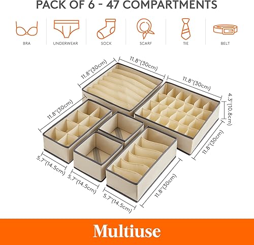 Miniatura 4 de Lifewit - Cestacajón organizador de ropa interior, 6 piezas, con separadores de tela, plegable contenedor para almacenamiento de brasieres,