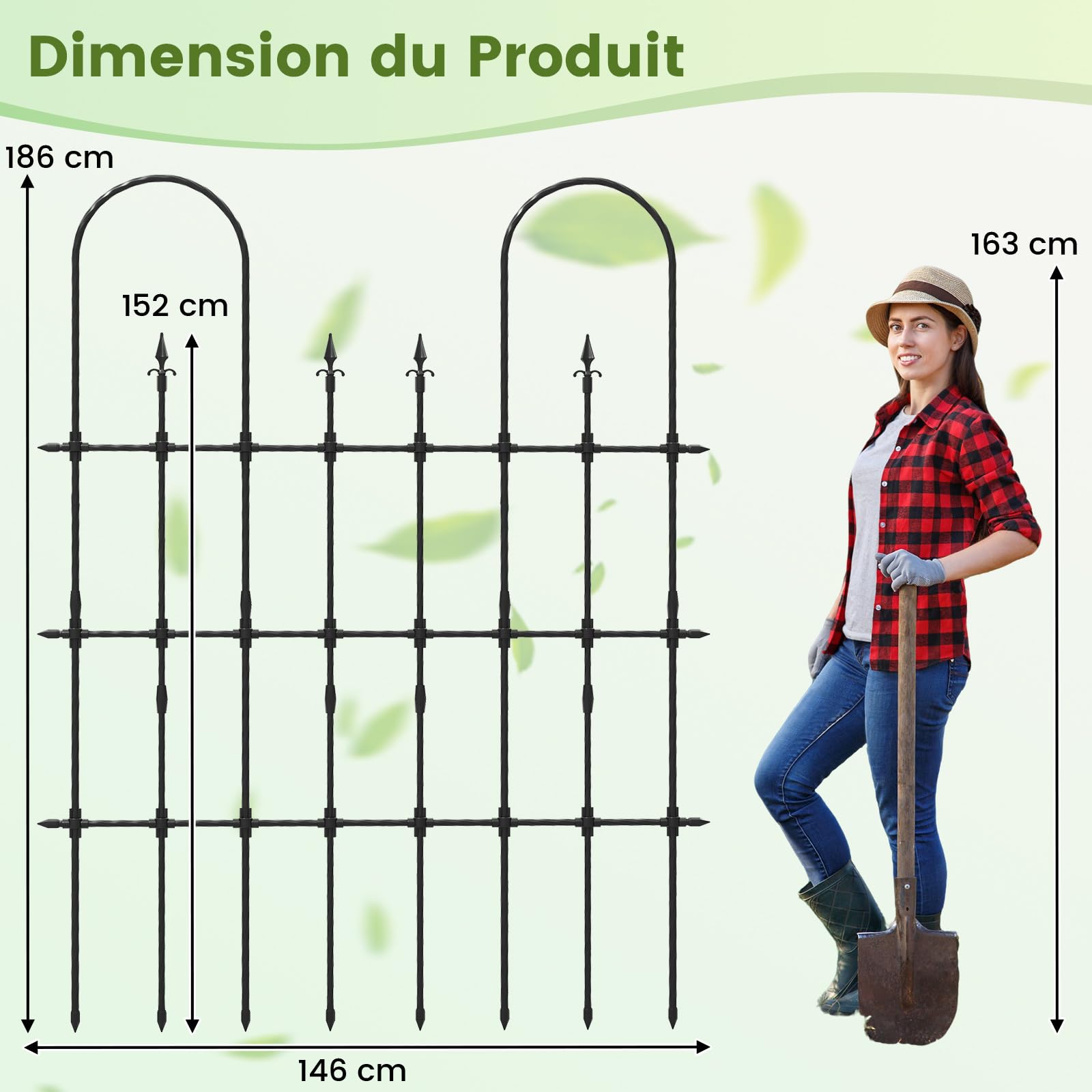 GOPLUS Treillis Jardin pour Plantes Grimpantes, Support de Plantes en Métal avec Revêtement en PE et Piquets Aiguisés, pour Plantes, Légumes, Fleurs, Vignes 147 X 186 CM