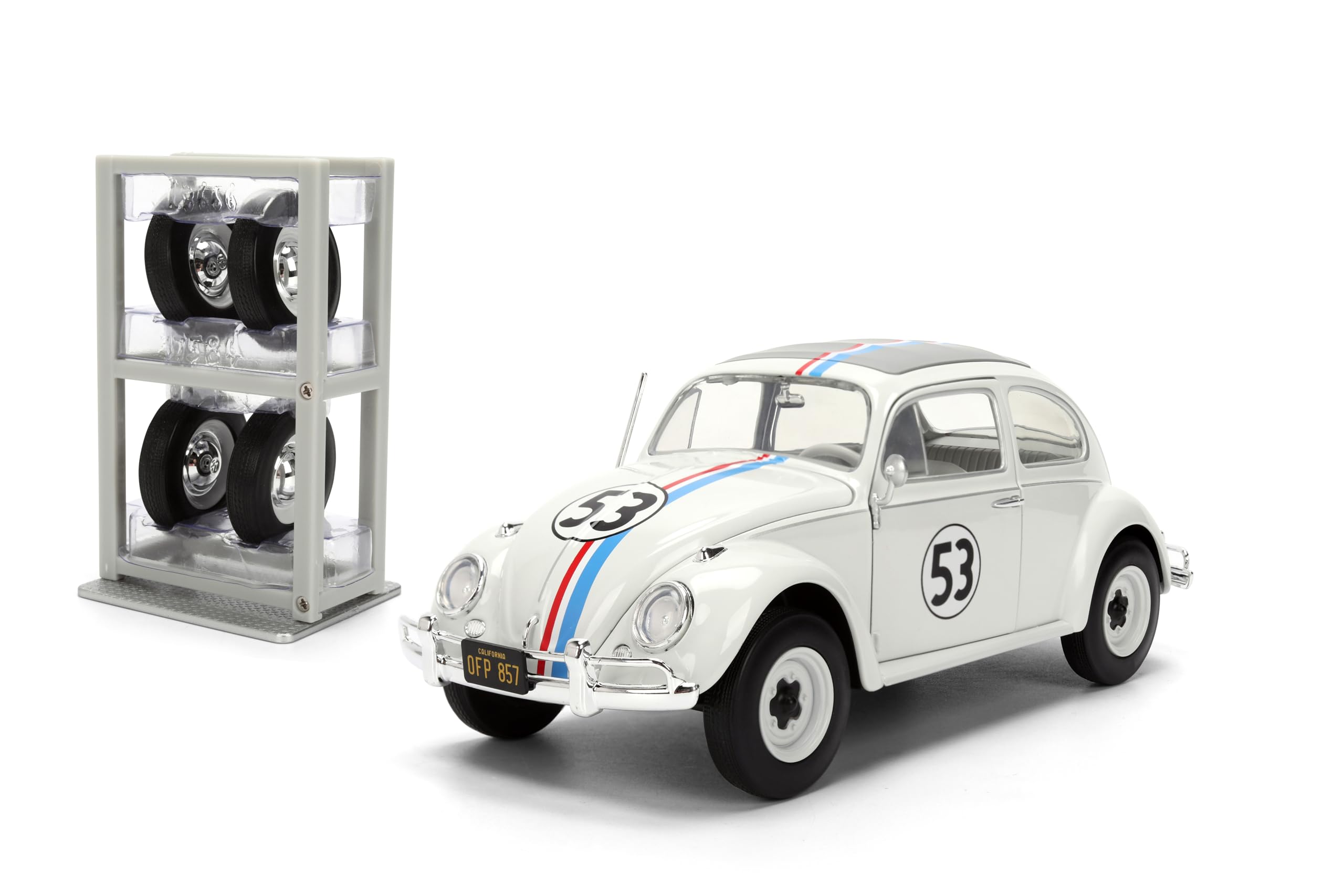 Jada Herbie The Love Bug Volkswagen Beetle Hollywood Rides 1:24 Veicolo pressofuso con Giocattoli Rack Pneumatici