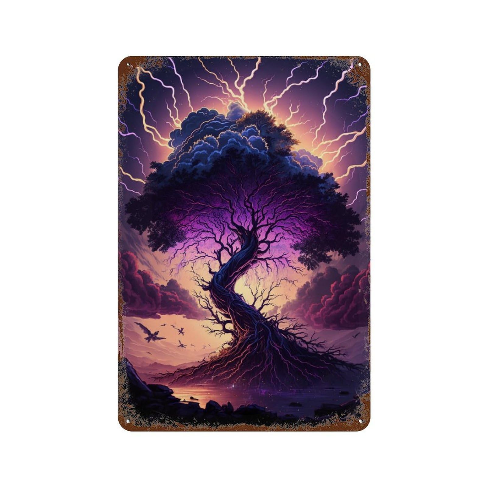 Enchanted Tree Lightning Storm -1 Retro Metal Sign 11.8"x7.9", for Patio, Garden Room And Bar Decor, Old School Wall Decor