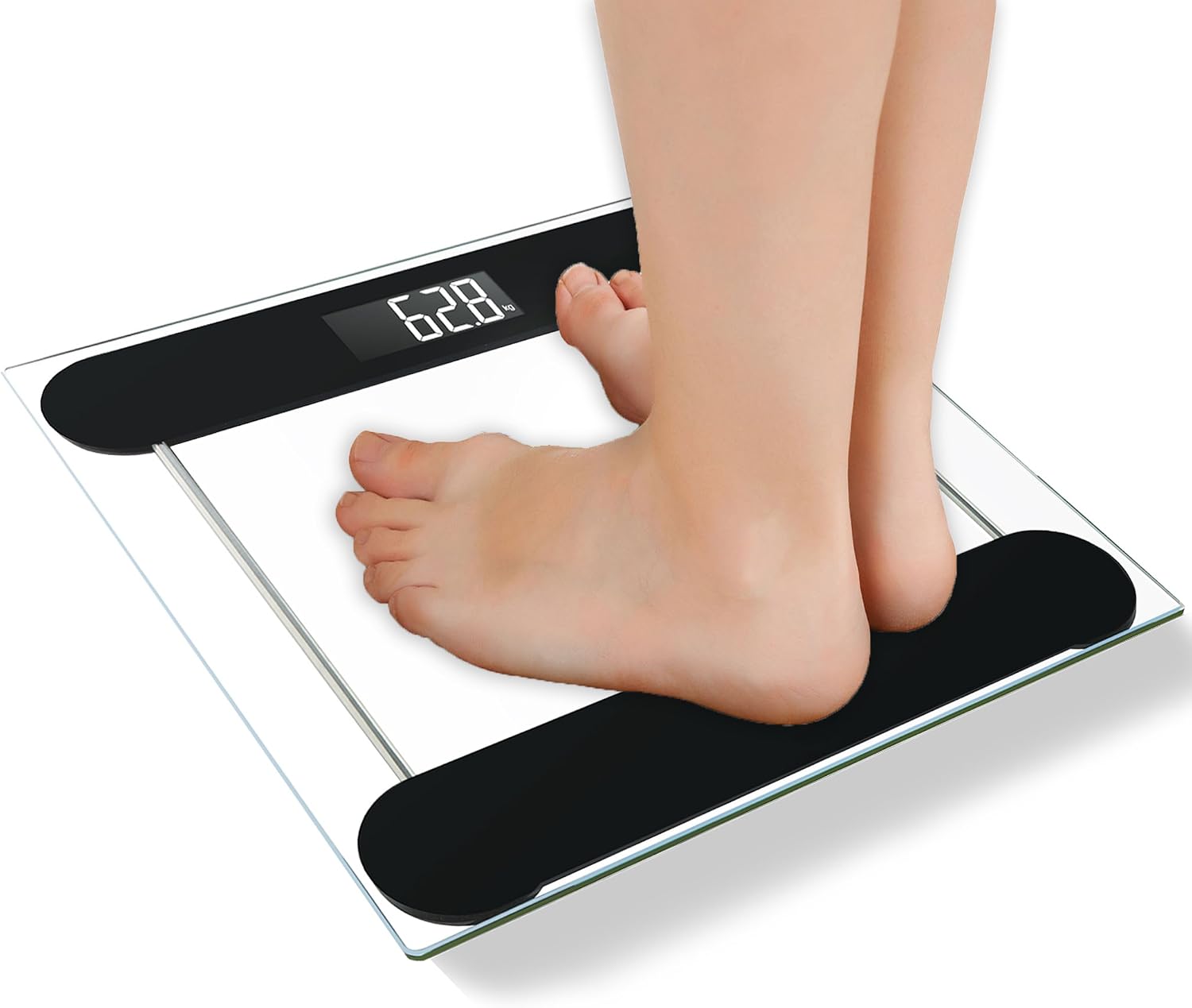 Smart Weigh DVS150 Digital Vanity/Bathroom Scale 330lbs x 0.2lbs with Tempered Glass Platform - Black
