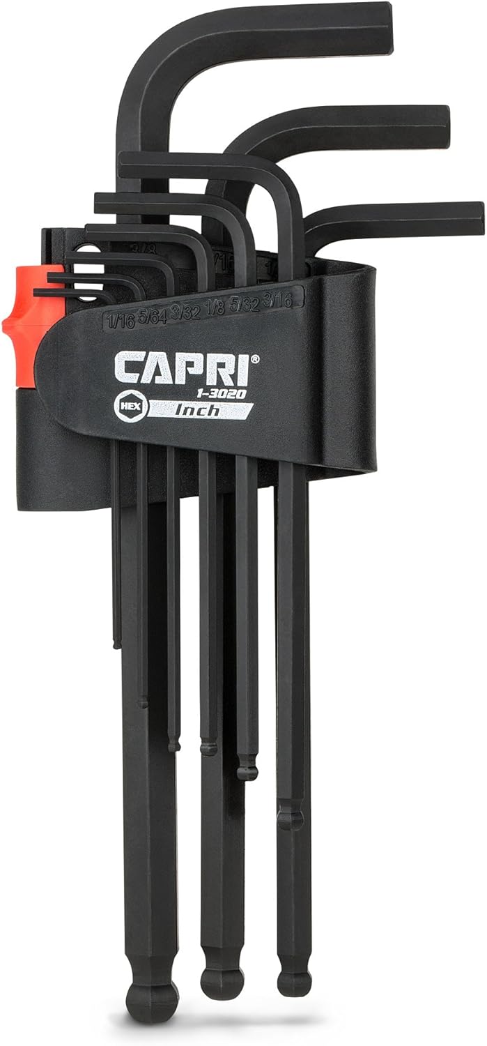 Capri Tools Hex Key Wrench Set, Long Arm Ballpoint End, SAE, Premium S2 Steel