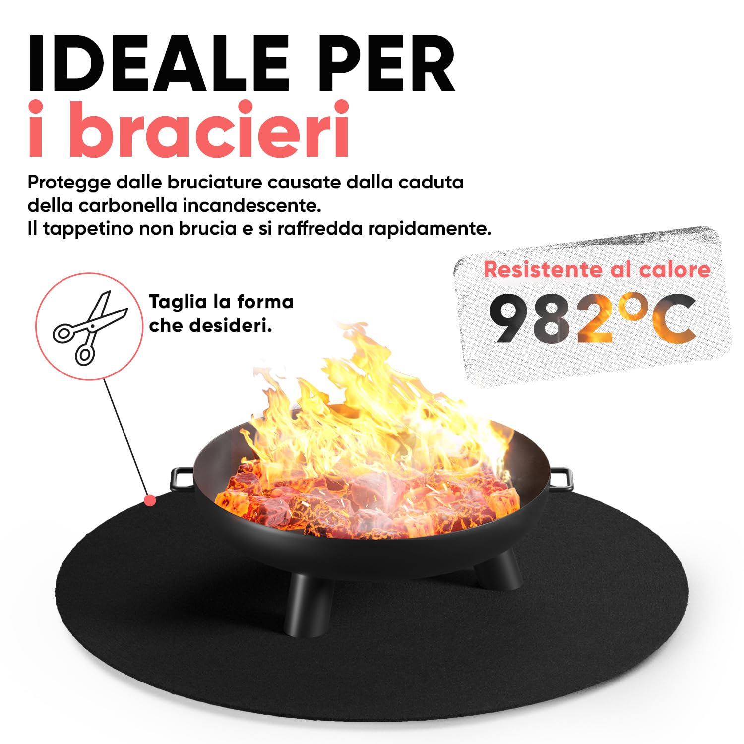 Tappeto refrattario 2x2 m resistente al calore fino a 982 °C nero, tessuto refrattario antincendio ideale per barbecue, termoprotettivo non infiammabile, piastra ignifuga, protezione antincendio