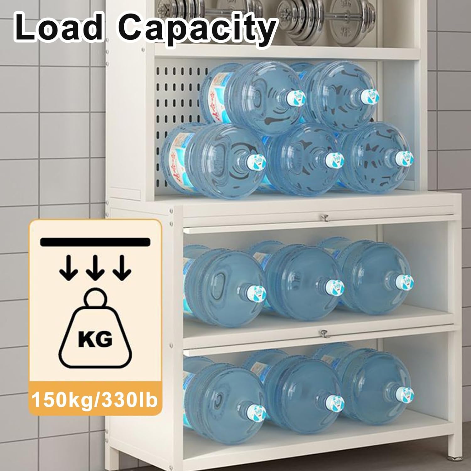 Kitchen Floor Cupboard Tall Storage Cabinet with Flip Doors Adjustable Shelves Kitchen Storage Sideboard with Countertop Free Standing，5-Tier Microwave Oven Rack with Cabinet, Kitchen Baker'