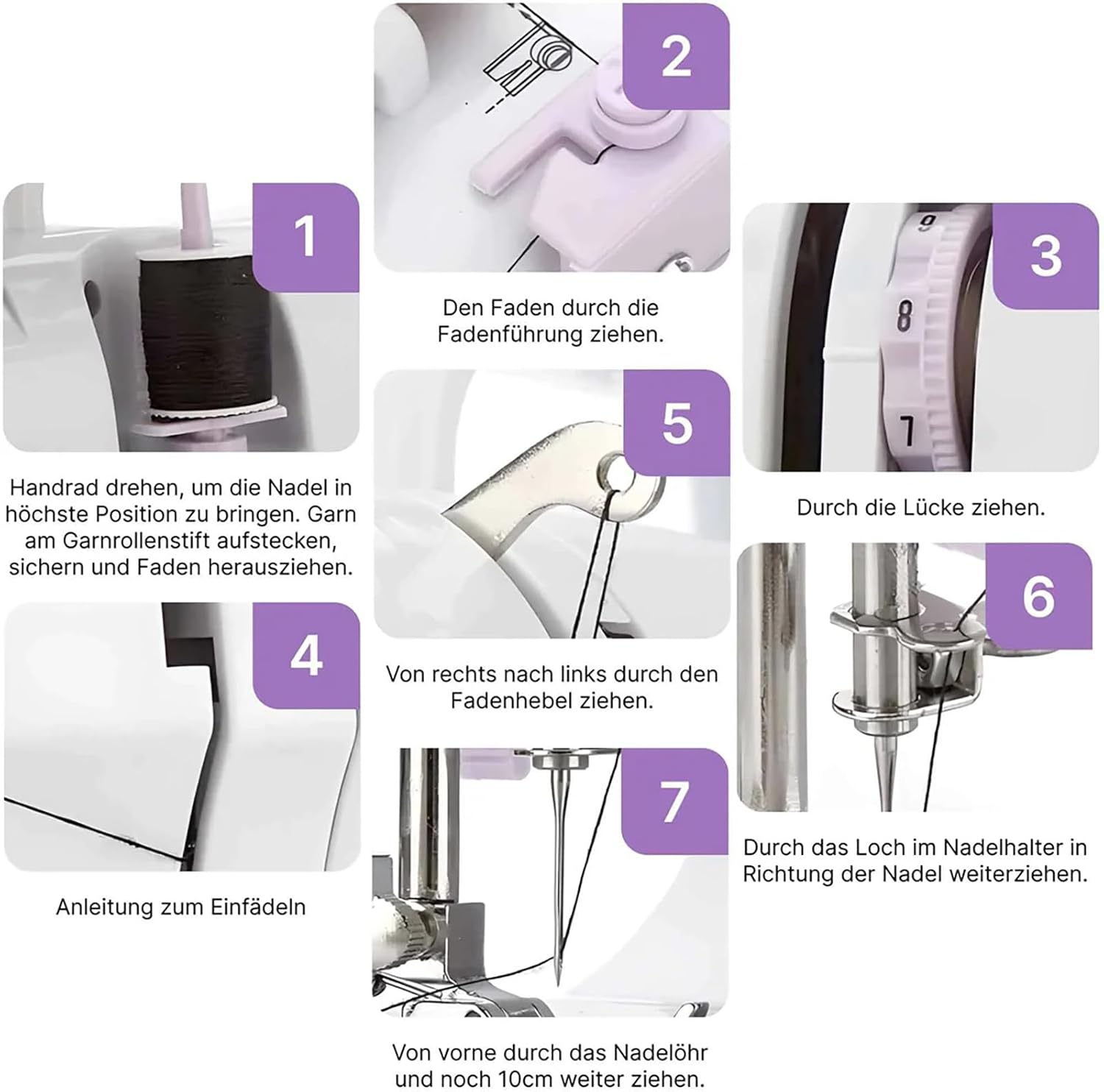 Diagram illustrating the steps for threading the MARIG FHSM-505 sewing machine