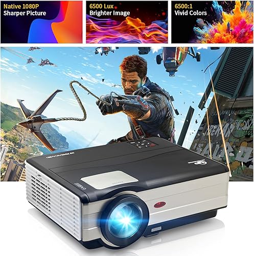Native - Proyector de cine en casa Full HD 1080P con WiFi y Bluetooth, proyector de video para interiores y exteriores, espejo inalámbrico para