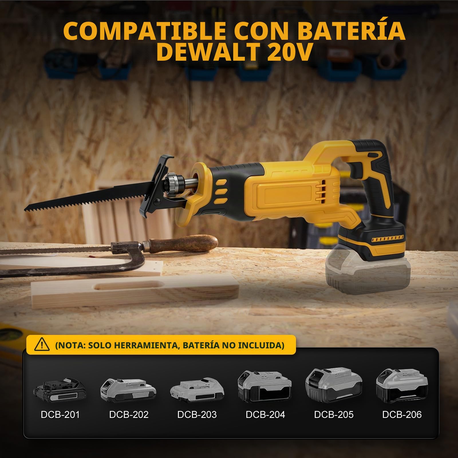 Roadtime Sierra Sable Inalámbrica para DeWalt 20 V baterías (sin batería) | motor sin escobillas 0-3200 RPM Sierra Electrica de Velocidad Variable, con 8 Cuchillas para Cortar PVC/Madera/Metal