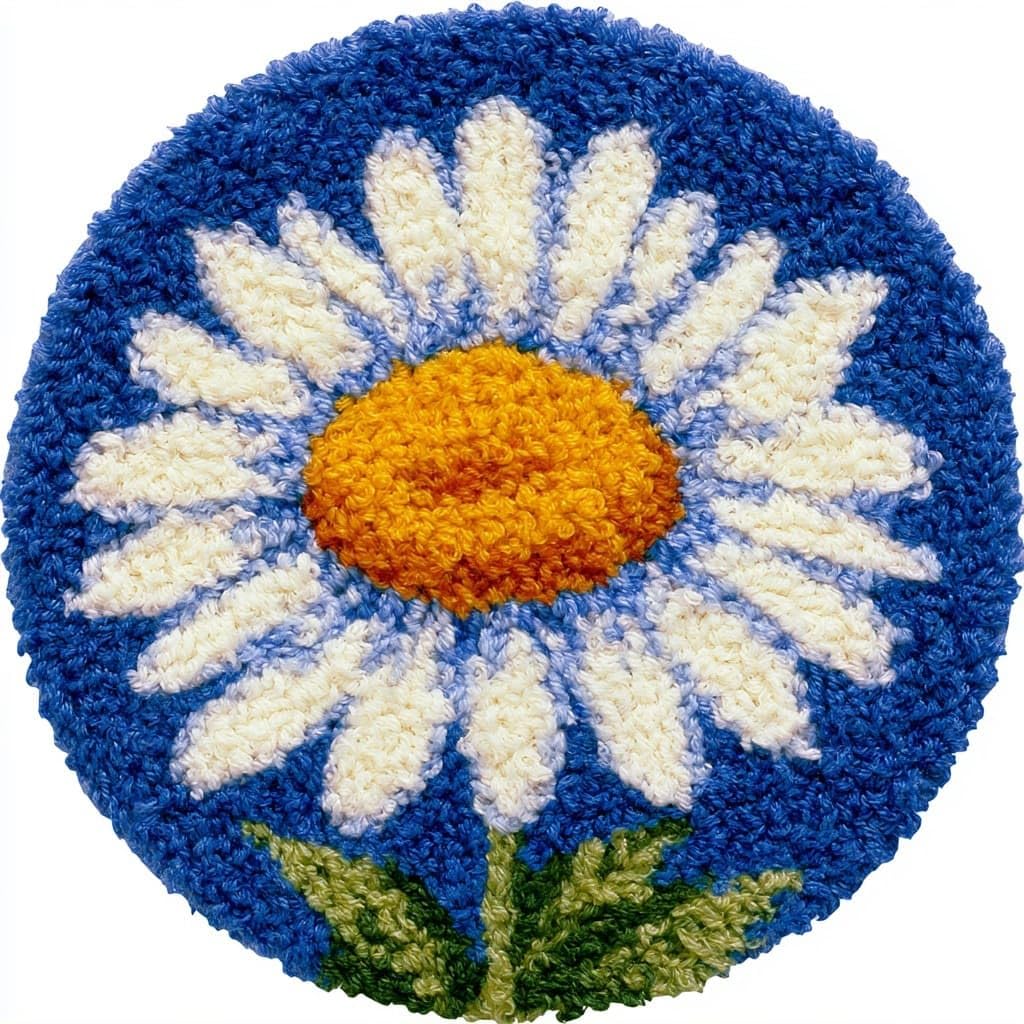 AMBATTERY Round DIY Latch Hook Rug Kits,Daisy Flowers
