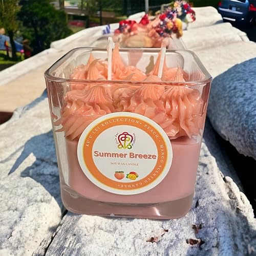 Miniatura 2 de Summer Breeze Summer Scented Candle Natural Soy Wax Luxury Candle Cotton Wick Peach + Mango Scented Candle 8oz 45 Hour Clean Burn