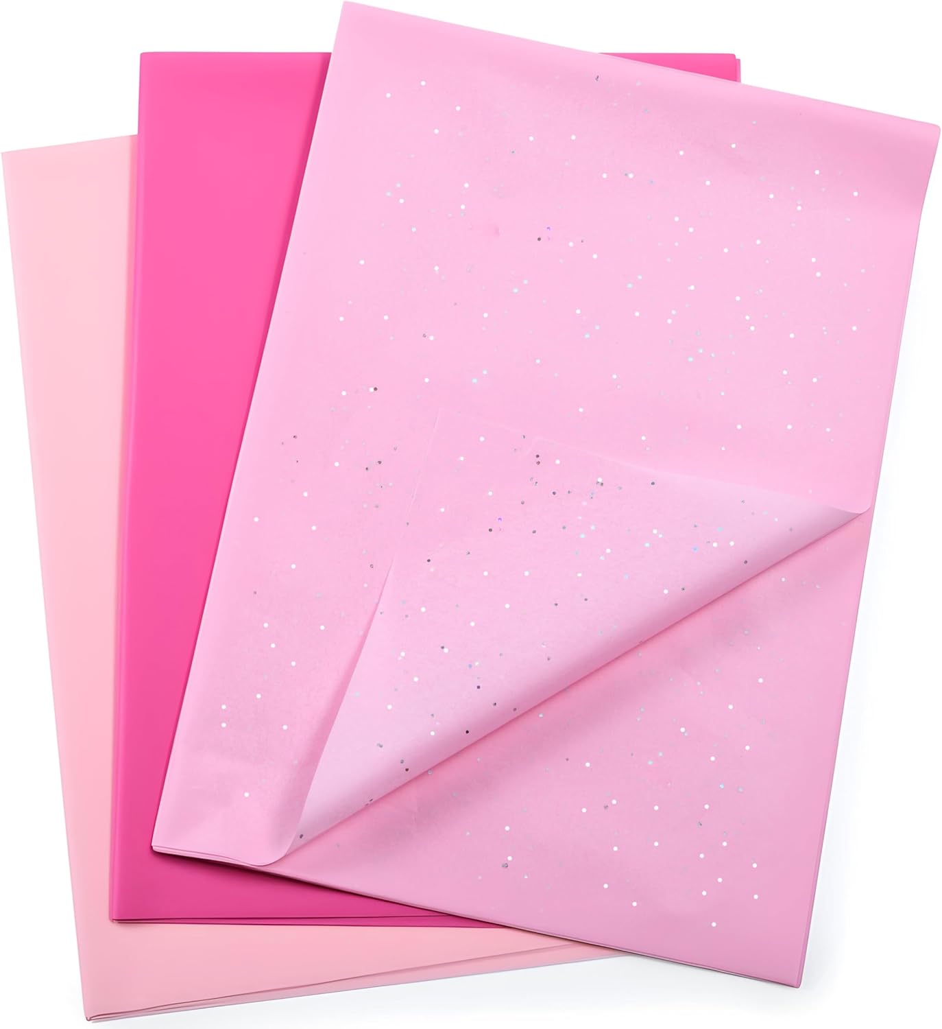 SUNCOLOR Pink Tissue Paper Set, 36 Sheets Glitter and Solid Pink Gift Wrapping Paper, 20 x 20 Inch, 3 Assorted Shades for Crafts, Parties, Wedding Decorations