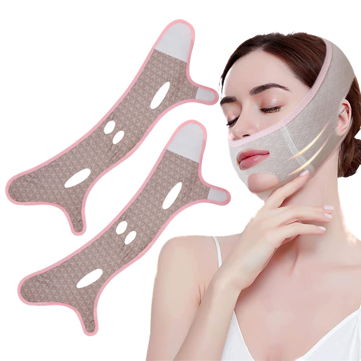 Parlberd Reusable V Line Mask Facial Slimming Strap, Double Chin Reducer V Line Face Lifting Tape Face Strap, with Innovative Lifting Technology, Breathable and Comfortable (2 pcs)