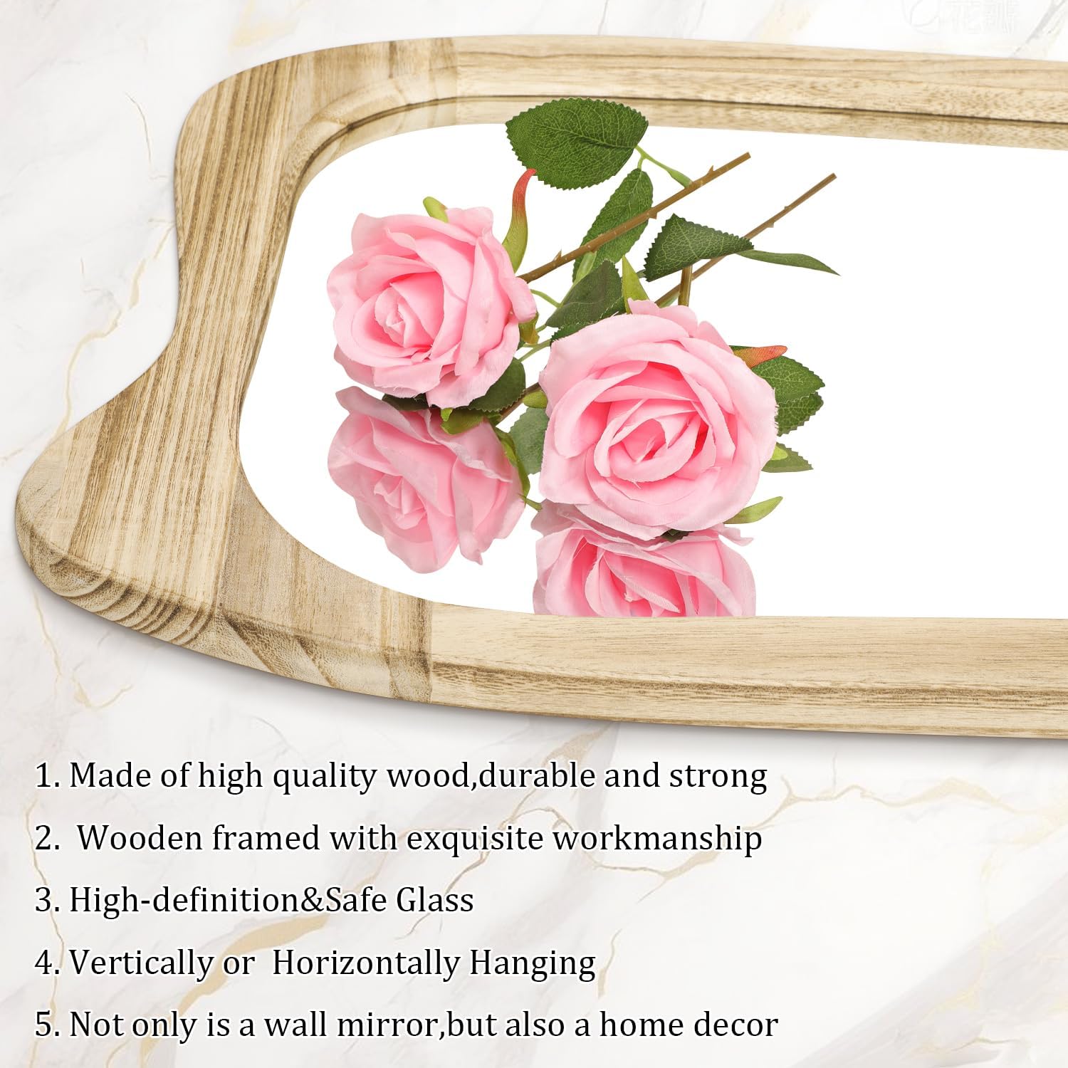 AAZZKANG Asymmetrical Wooden Wall Mirror,Rustic Irregular Wall Mount Mirror 32"x20" Vanity Mirror Large Decorative Mirror for Bathroom Bedroom Living Room Hallway