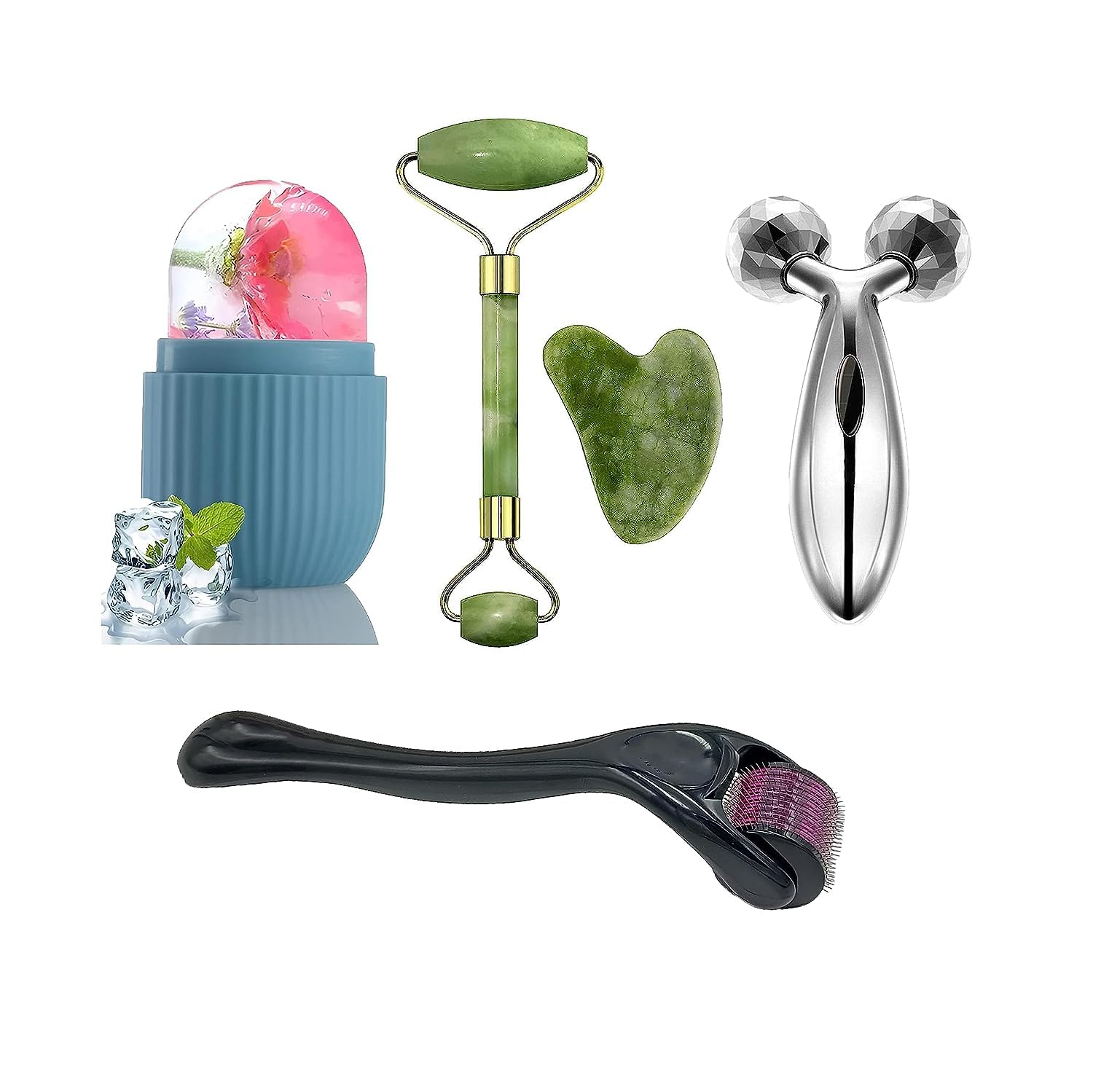 Glowhouse Face Massager Set - Gua Sha Jade, Ice Roller, 3D Massager & Manual Derma Roller Versatile for Skin, Eyes & Body Reduce Puffiness (B0CH8K39D2) Amazon Price History, Amazon Price Tracker