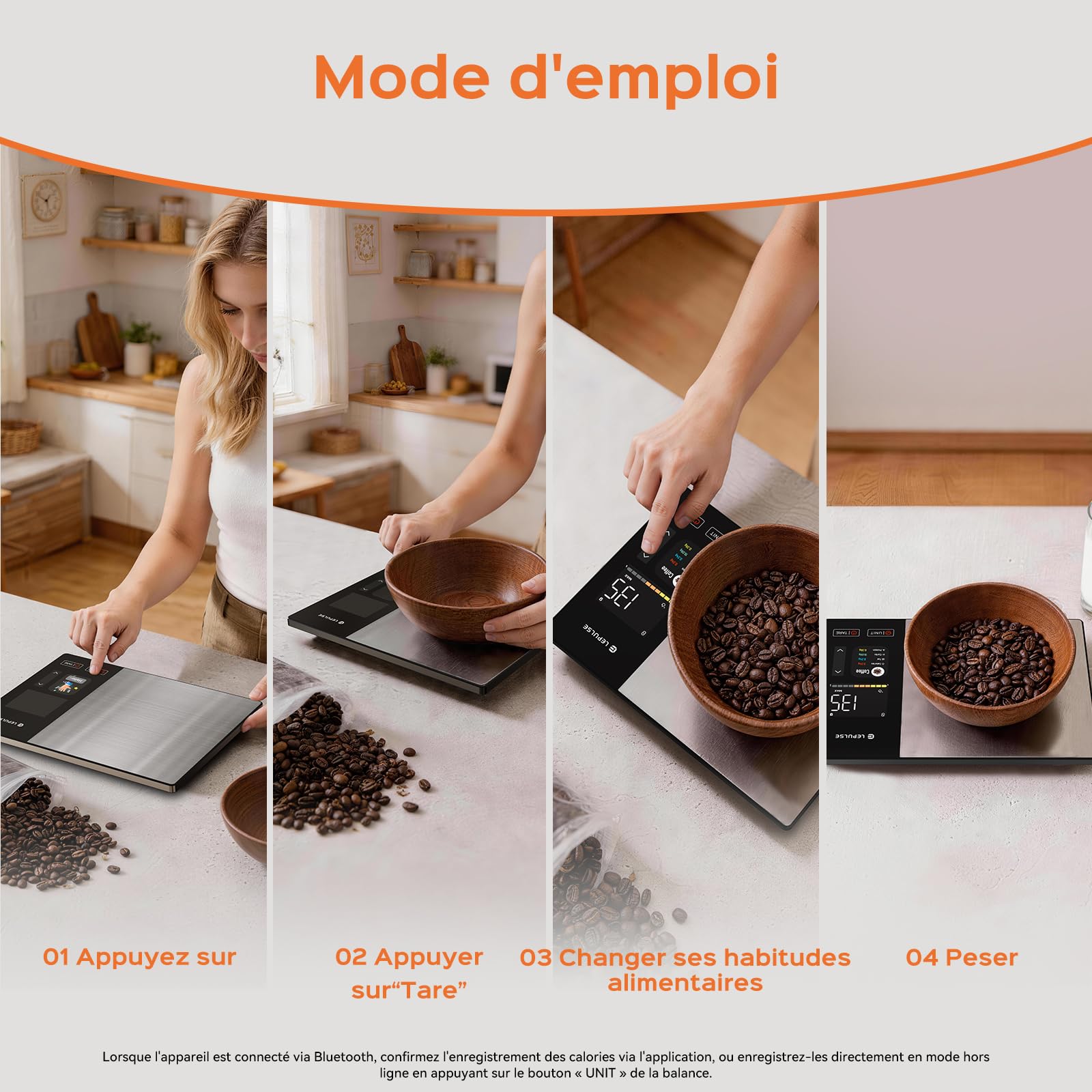 Balance de cuisine numérique avec calcul nutritionnel, écran couleur TFT | Balance alimentaire intelligente, 24 analyses, calories Bluetooth, 50 analyses hors ligne et analyse illimitée des calories