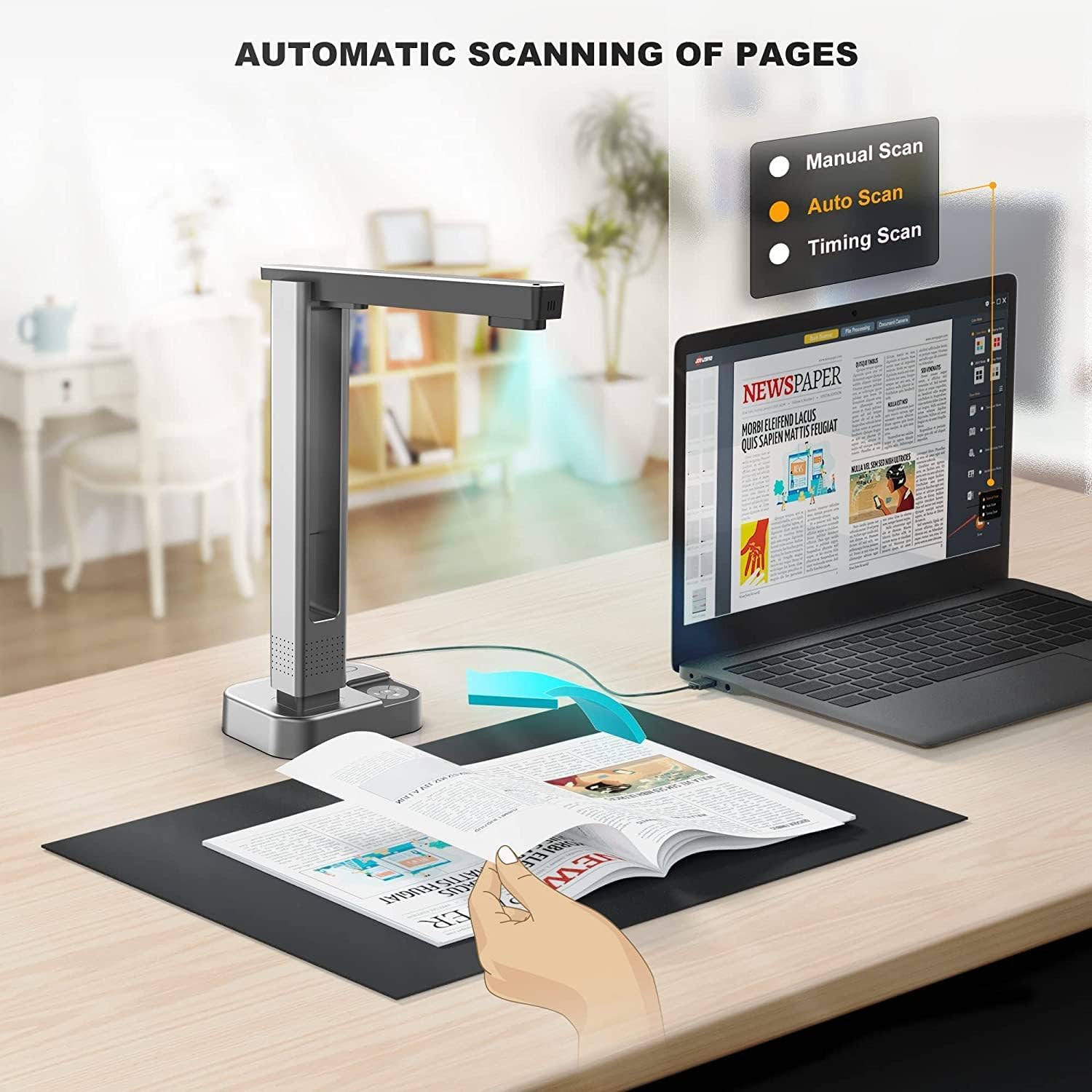 JOYUSING Scanner per libri e documenti da 16 MP, tecnologia di appiattimento automatico e deskew, acquisizione A3, A4, OCR, Converti in PDF/Word/Txt/Excel su Windows e PDF su Mac