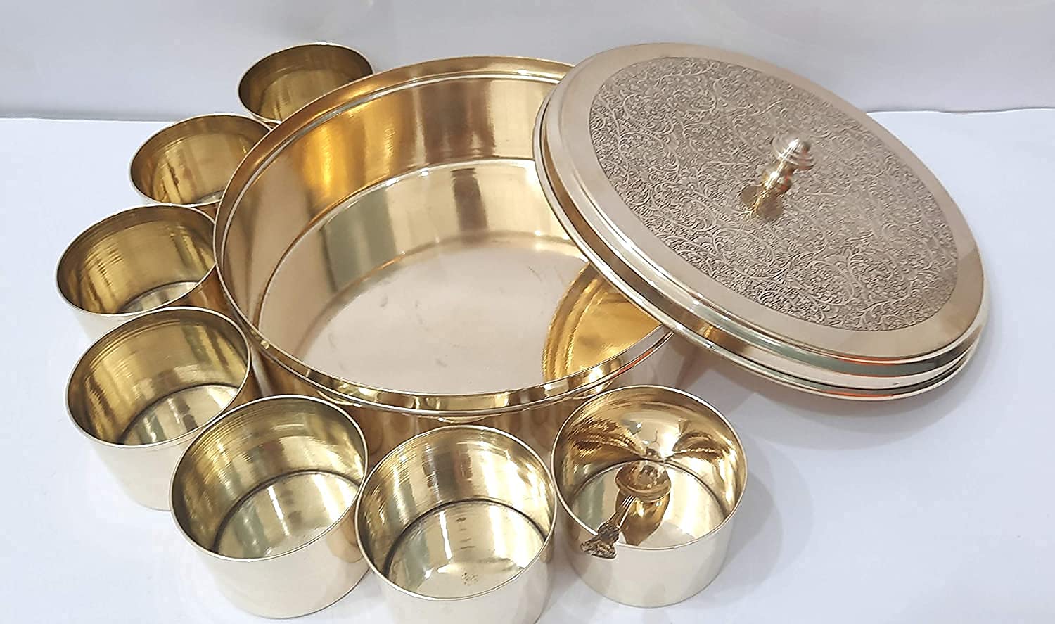 Brass Spice Box Set - 7 Compartments with Spoon -2 Brass Spice Box Set - 7 Compartments with Spoon -2