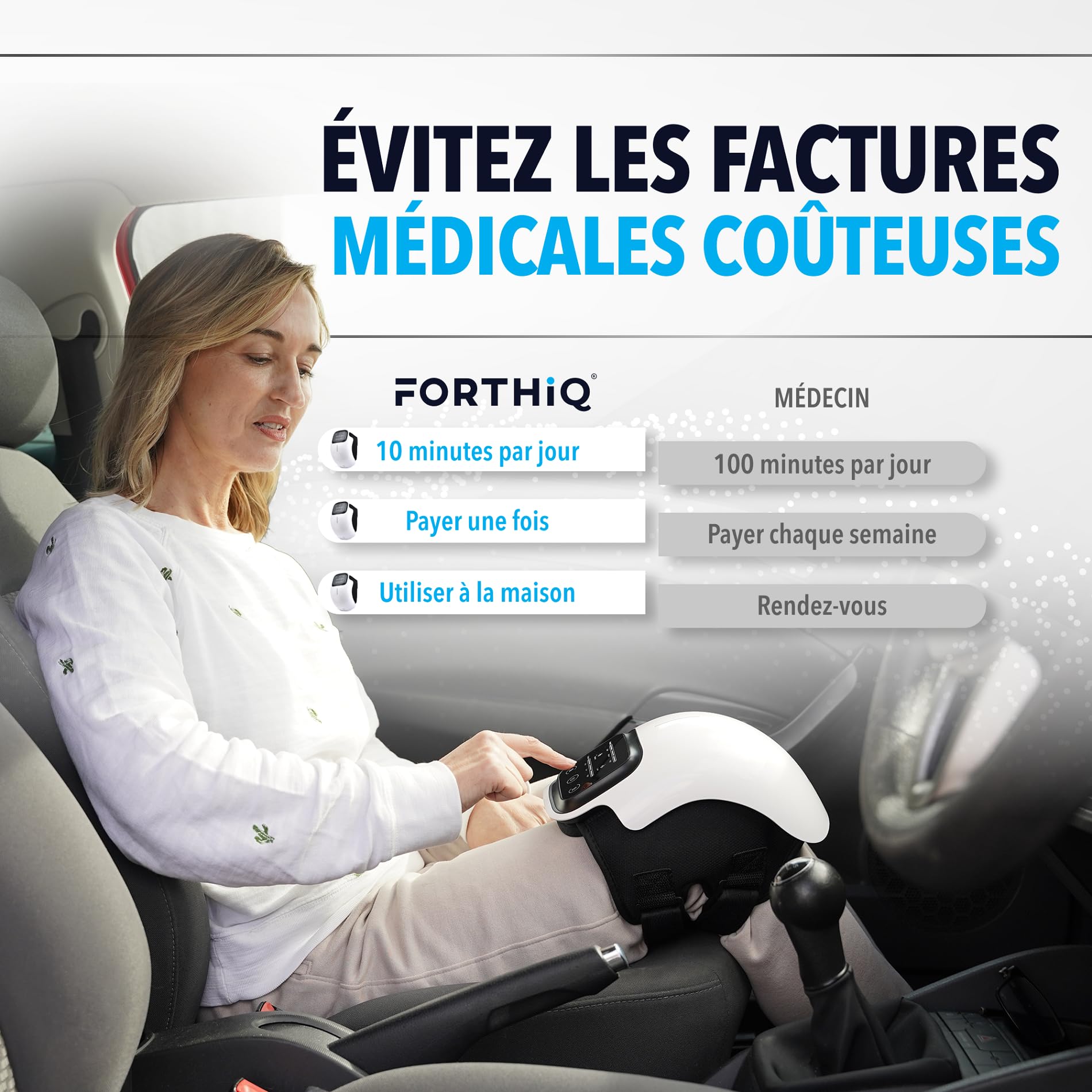 FORTHiQ Masseur de Genou Sans Fil, Soulage la Douleur Articulaire par Chaleur Infrarouge, Thérapie Laser et Vibratoire pour l'Arthrite, Gonflement, Tension, Étirement Ligamentaire, Blessure Musculaire