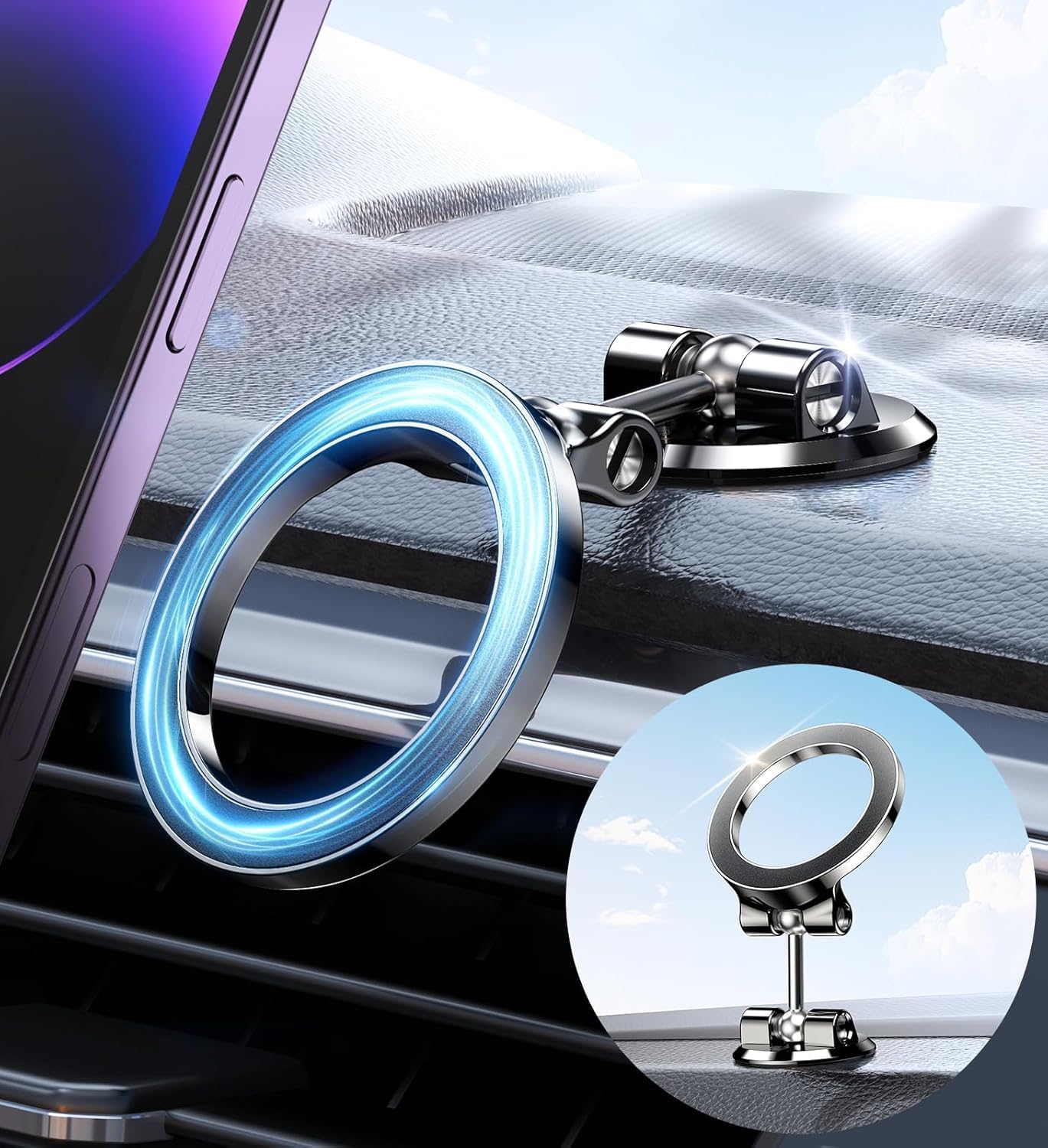 Folding Fits Car Mount 2.0?Military Grade All Metal? for iPhone Car Mount, Magnetic Phone Holder for Car Fit for iPhone 14 13 12 Pro Max Plus Mini Case Accessories 2024 (Blue)