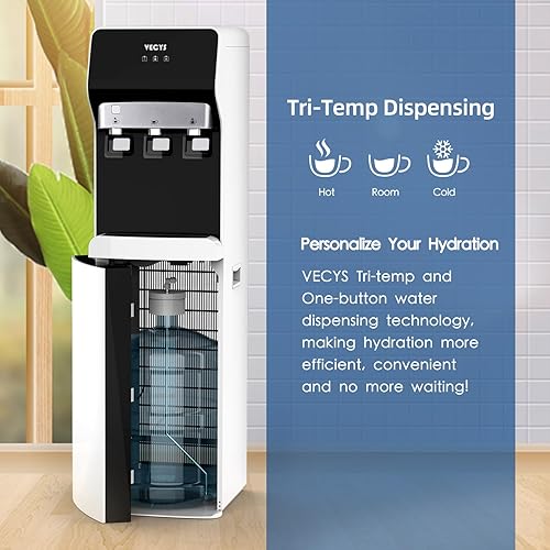 Miniatura 2 de VECYS Dispensador de agua autolimpiante de carga inferior 5 galones 3 temperaturas, bloqueo de seguridad para niños y luz nocturna, depósitos de