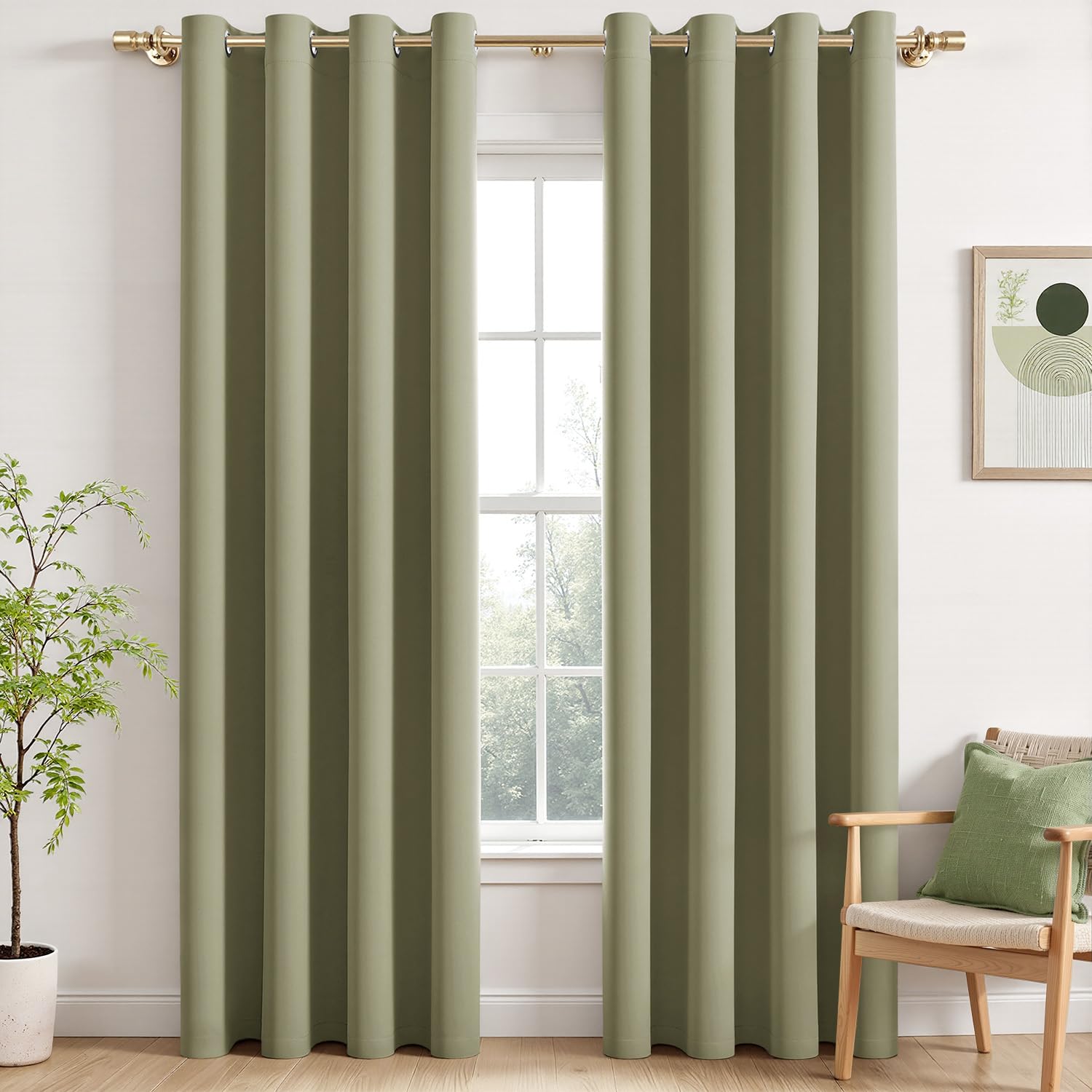 MIULEE Sage Blackout Curtains for Living Room 2 Panel Set, Premium Eyelet Curtains for Bedroom, Thermal Insulated Window Curtain Drapes, Black Out Curtain 90 Drop, Each Panel 46 x 90 Inches โ image 1