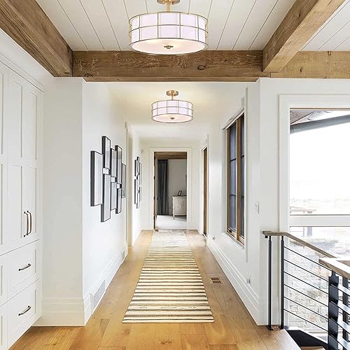 Miniatura 2 de Ludil 16" Semi Flush Mount Ceiling Light Fixture, 3-Light Gold Metal Mesh Drum Ceiling Light, Modern Close to Ceiling Light Fixtures with White