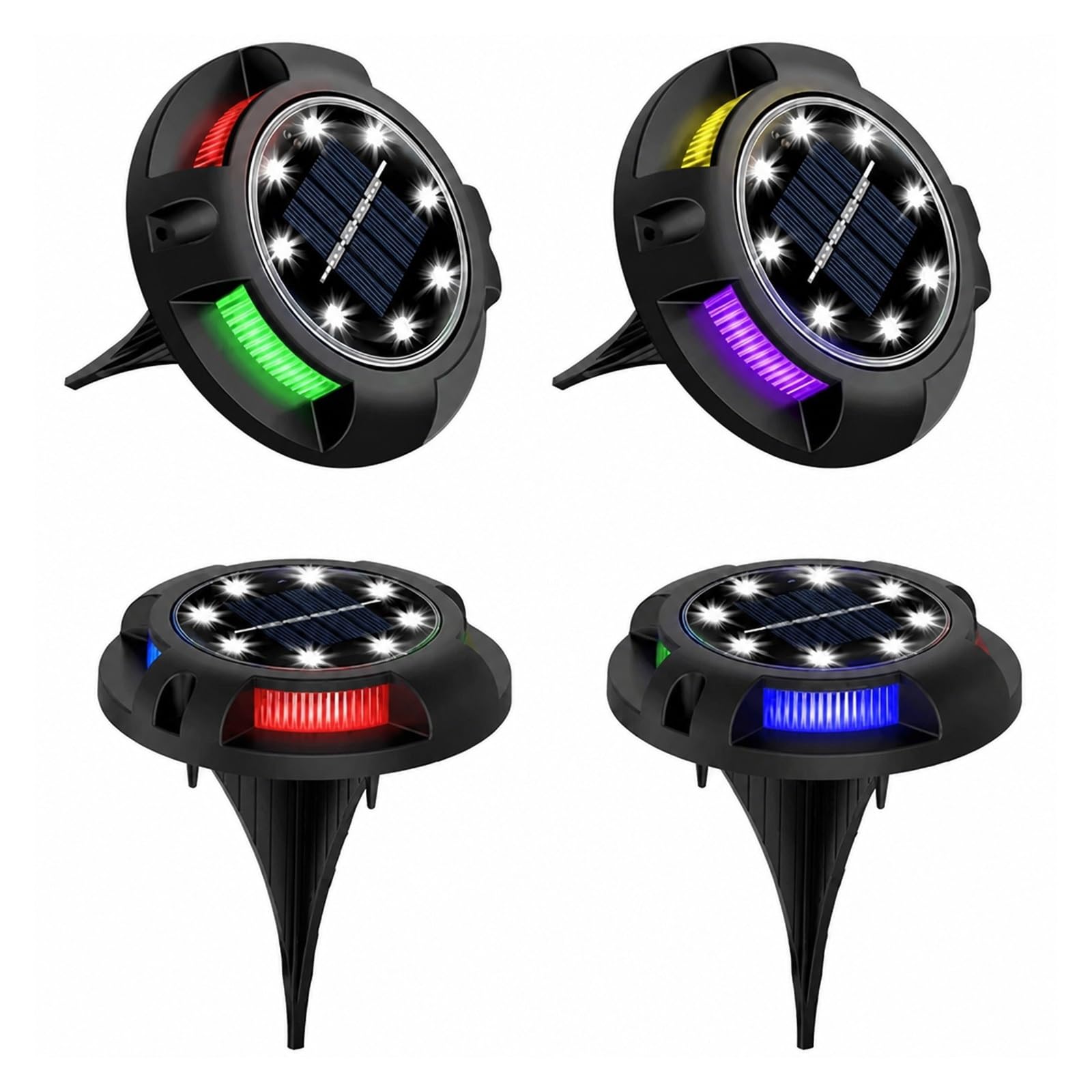 AMRTTWY In Ground Lights, Solar Lights Outdoor Disk Underground Lamp(Colorful Side-White,4Pcs)