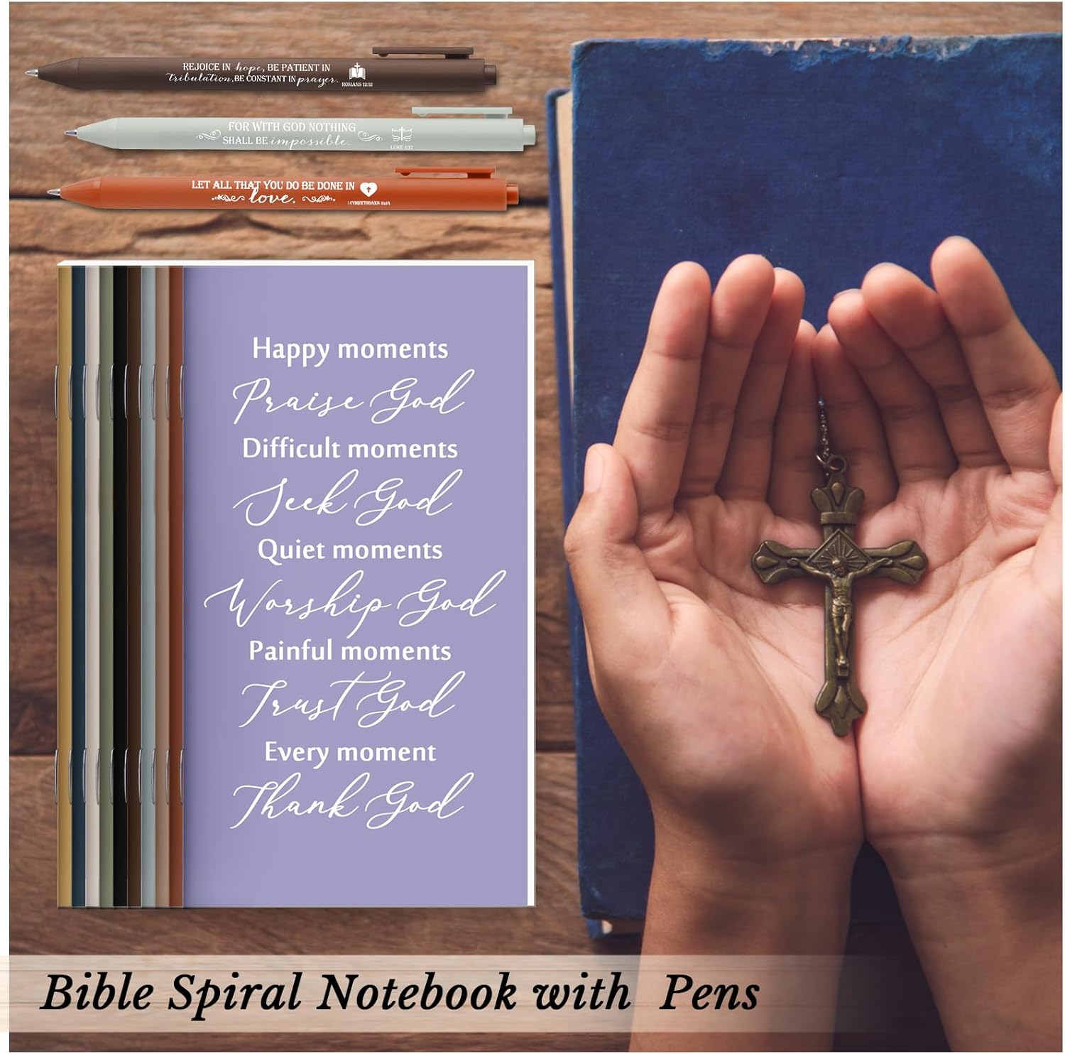 Fumete 60 Pcs First Communion Clergy Appreciation Christian Gifts Bulk 4.3 x 8.3 Inch Christian Prayer Journals Bible Verse Pens Religious Positive Notebooks Scripture Ballpoint Pens Teahcer Church