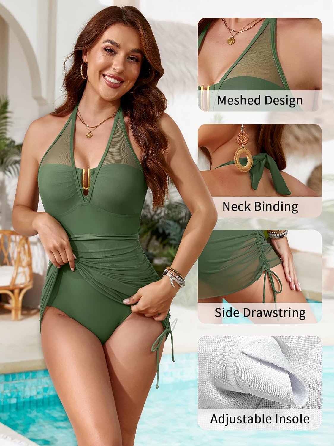 SHEKINI Womens Sheer Halter One Piece Swimdress Sarong Wraps Swim Dress Mesh Swim Skirt - Image 5