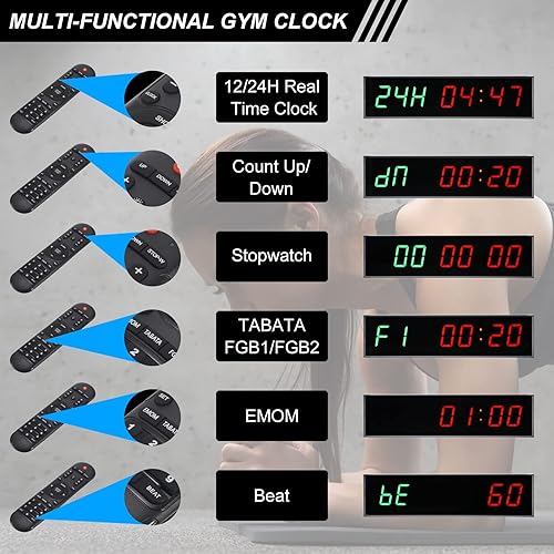 Miniatura 3 de PATIKIL Temporizador LED de gimnasio temporizador de entrenamiento, temporizador de intervalos, reloj de pared con control remoto de 11.4 pulgadas,