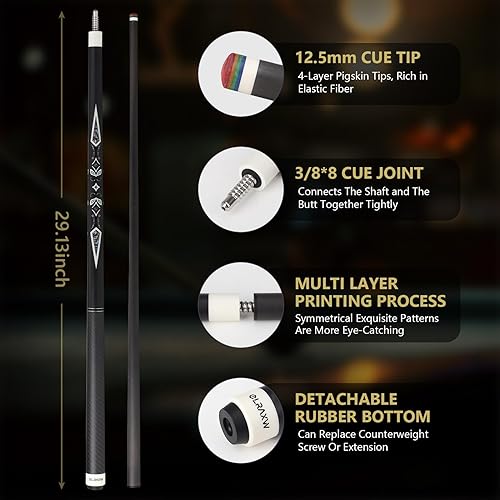 Miniatura 6 de Taco de piscina de fibra de carbono, palo de piscina de baja desviación para adultos, palo de billar profesional, eje cónico profesional de carbono