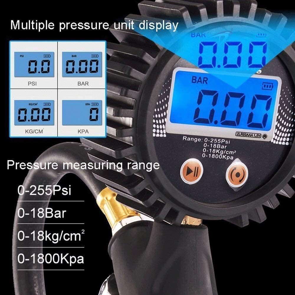 Manometro Digitale per Pneumatici, Manometro per Aria, Manometro per Pneumatici, Mandrino Pneumatico con Gamma 0~255 PSI Digitale