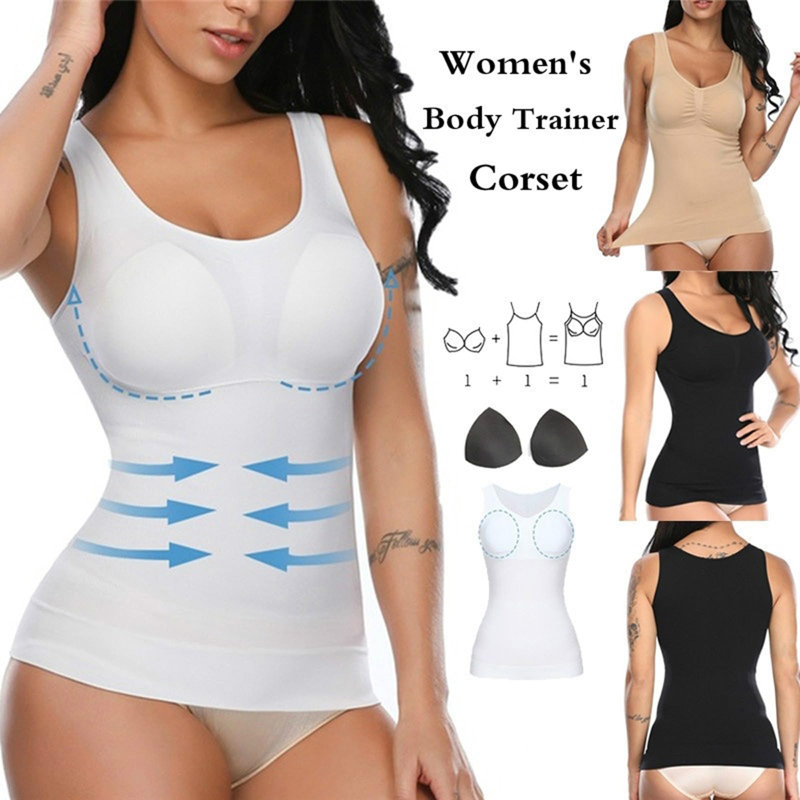 Canotte Canotta con Reggiseno Imbottito Incorporato, Canottiera Senza Maniche Shapewear da Donna Comfort Tummy Firm Control Shaper